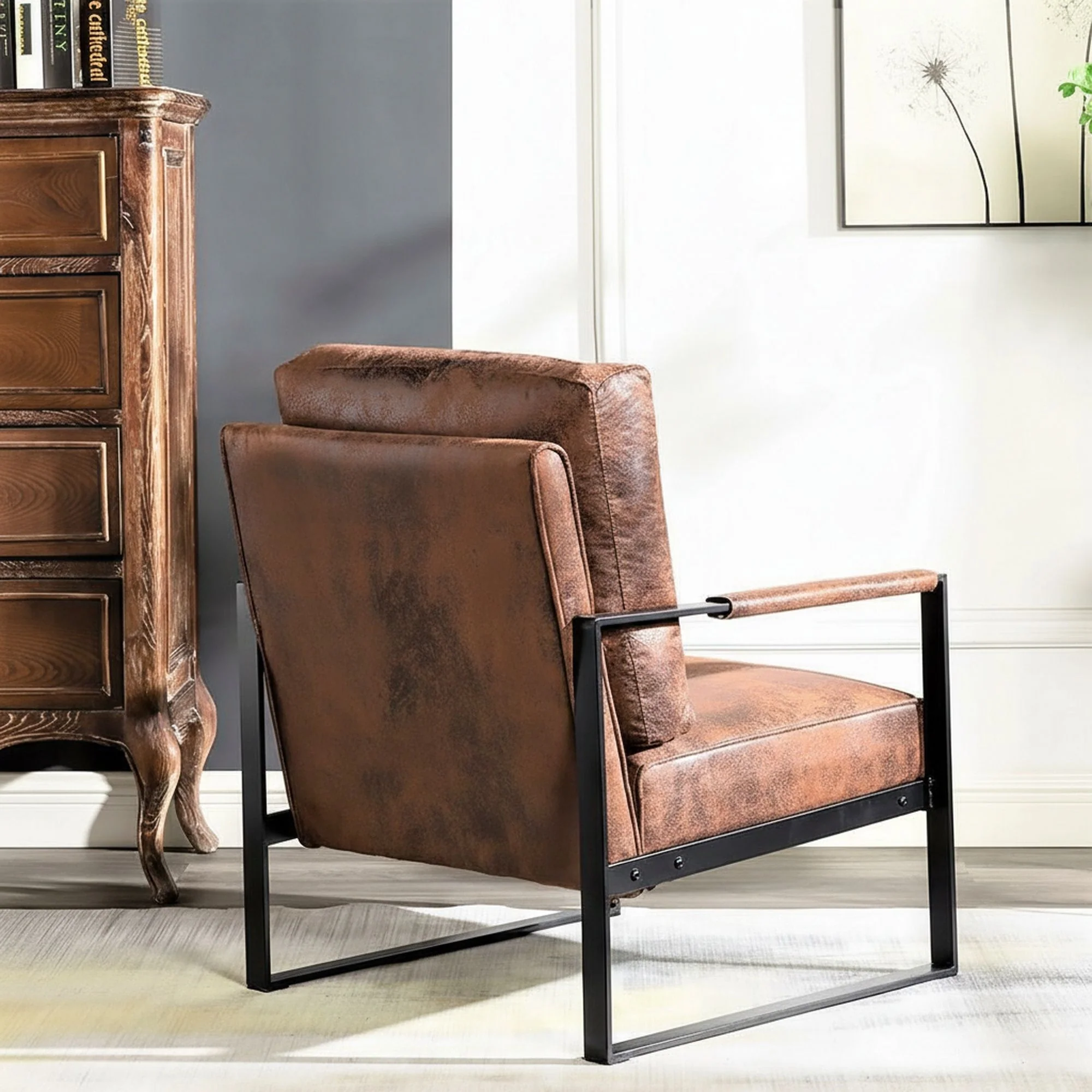 Accent Chair With Durable Square Frame, Armchair For Living Room - Brown - Image 4