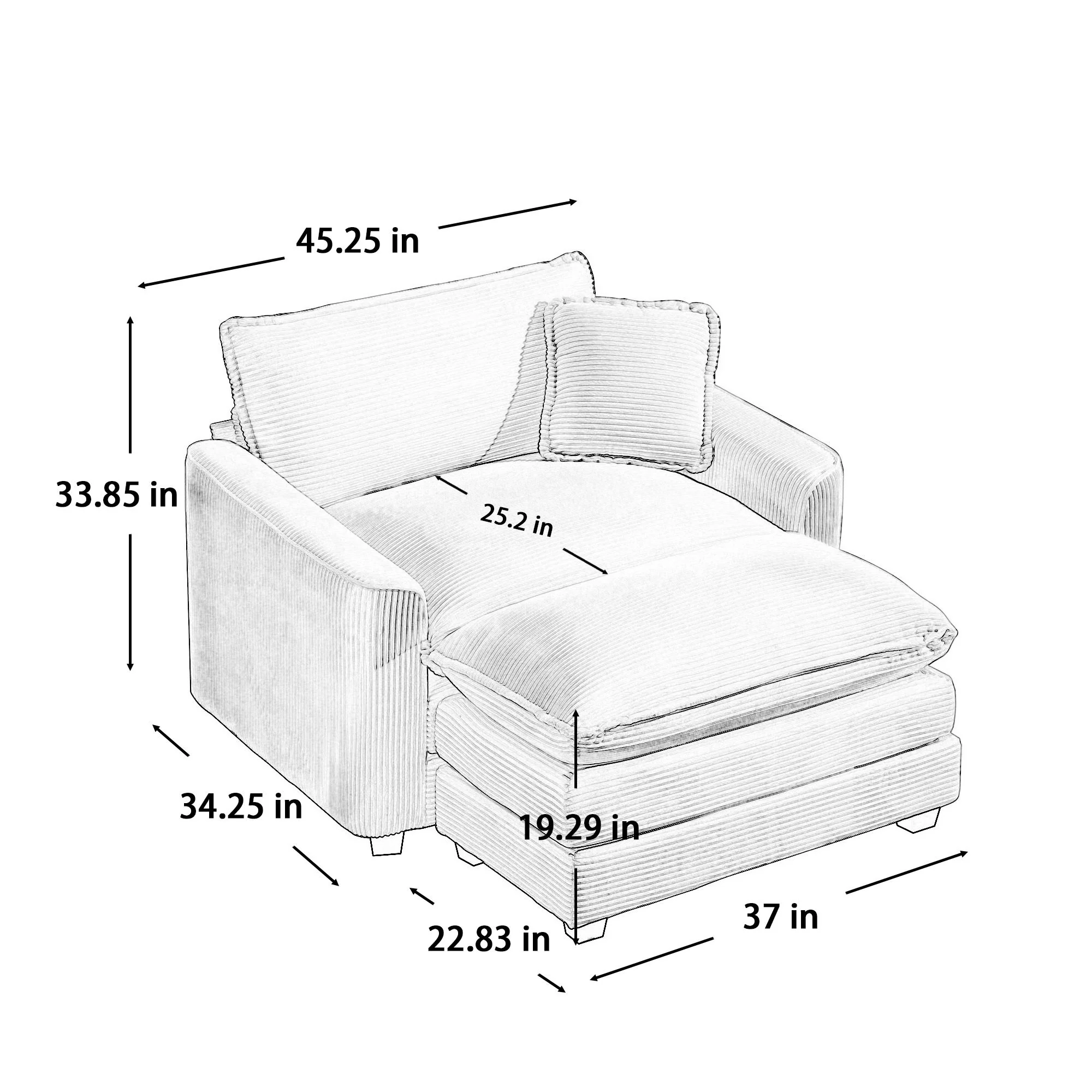 Classic Modern Comfortable Single Chair Deep Seat Sofa With Footstool - Image 10