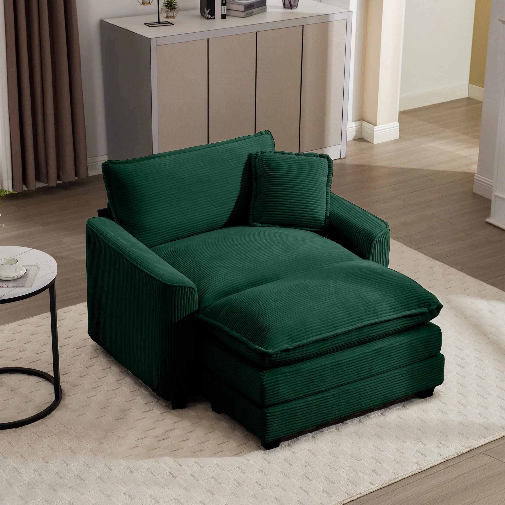 Classic Modern Comfortable Single Chair Deep Seat Sofa With Footstool - Image 23