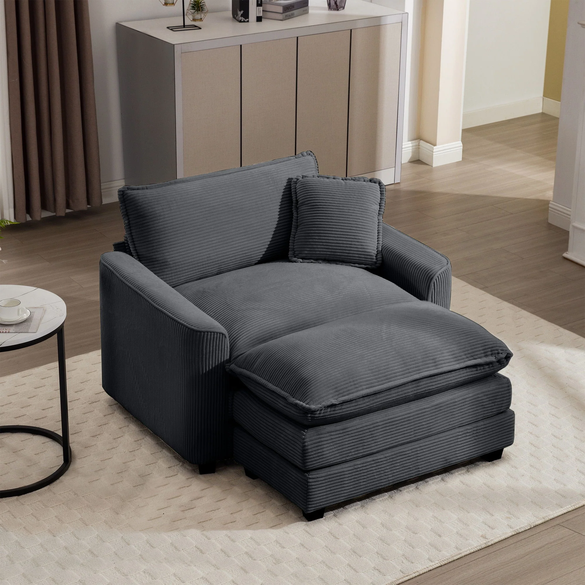 Classic Modern Comfortable Single Chair Deep Seat Sofa With Footstool - Image 34
