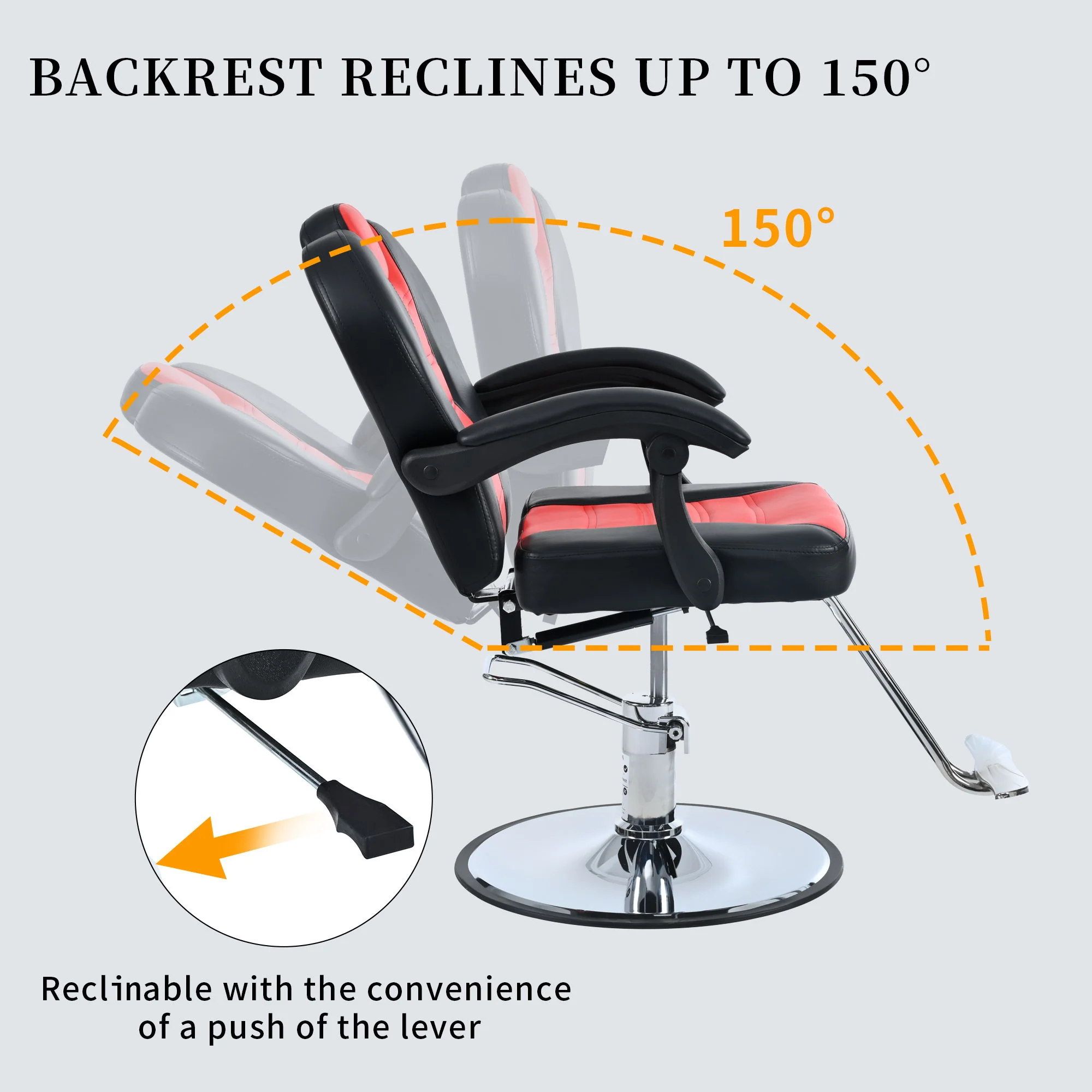 Classic Reclining Barber Chair Salon Chair For Hair Stylist With Heavy Duty Hydraulic Pump, 360° Rotation, Tattoo Chair Shampoo Beauty Salon Equipment, Max Load Weight 330 Lbs - Image 13