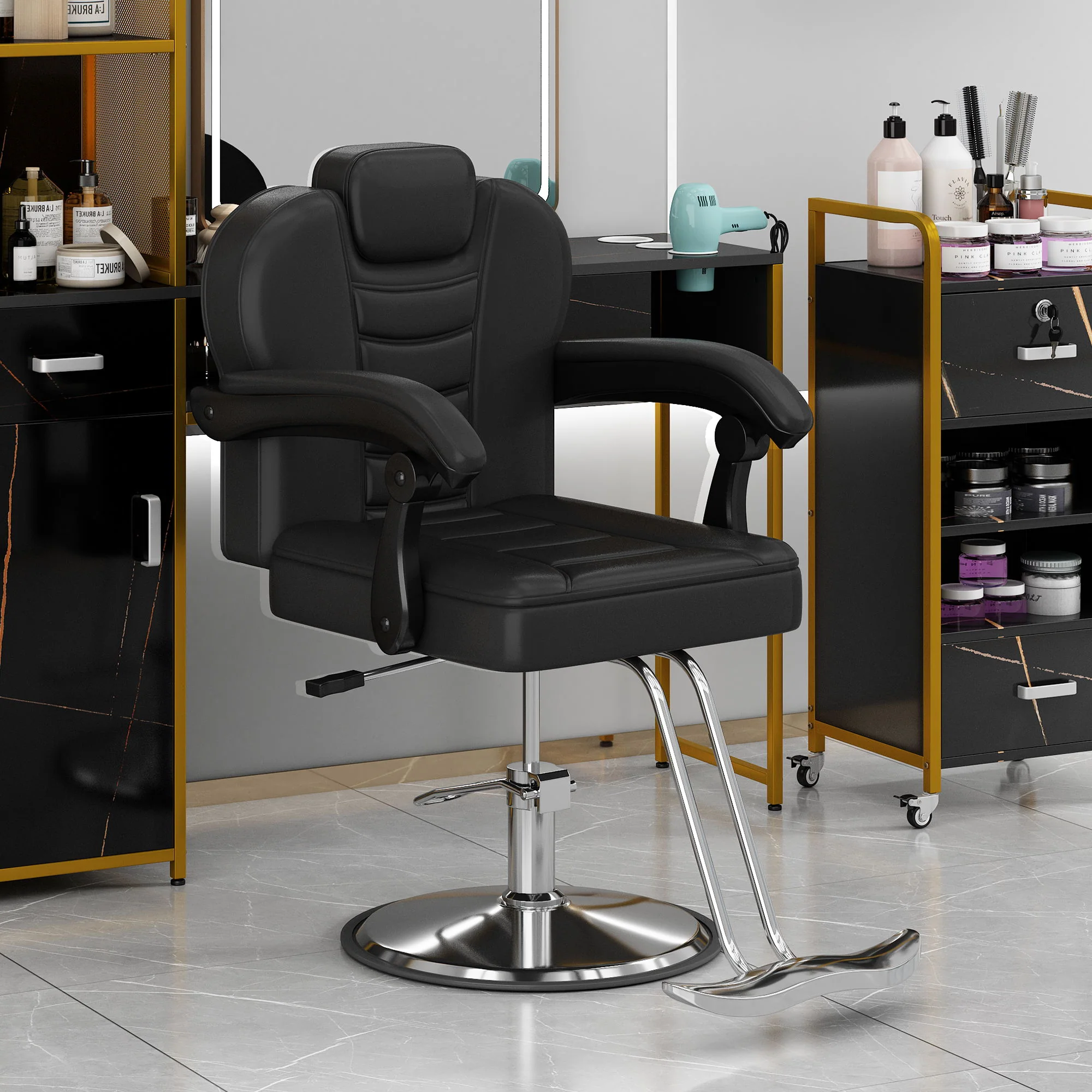Classic Reclining Barber Chair Salon Chair For Hair Stylist With Heavy Duty Hydraulic Pump, 360° Rotation, Tattoo Chair Shampoo Beauty Salon Equipment, Max Load Weight 330 Lbs - Image 16
