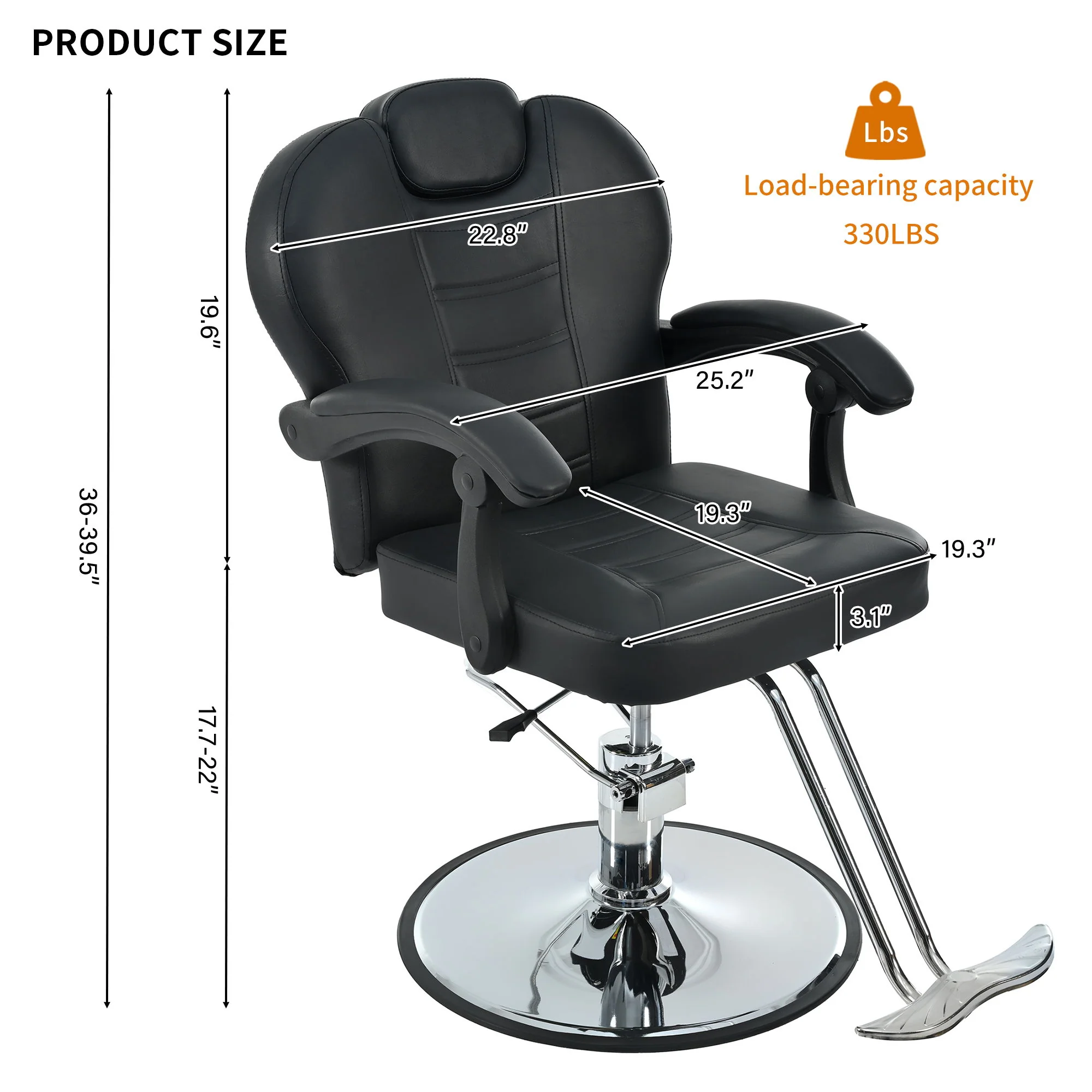 Classic Reclining Barber Chair Salon Chair For Hair Stylist With Heavy Duty Hydraulic Pump, 360° Rotation, Tattoo Chair Shampoo Beauty Salon Equipment, Max Load Weight 330 Lbs - Image 17