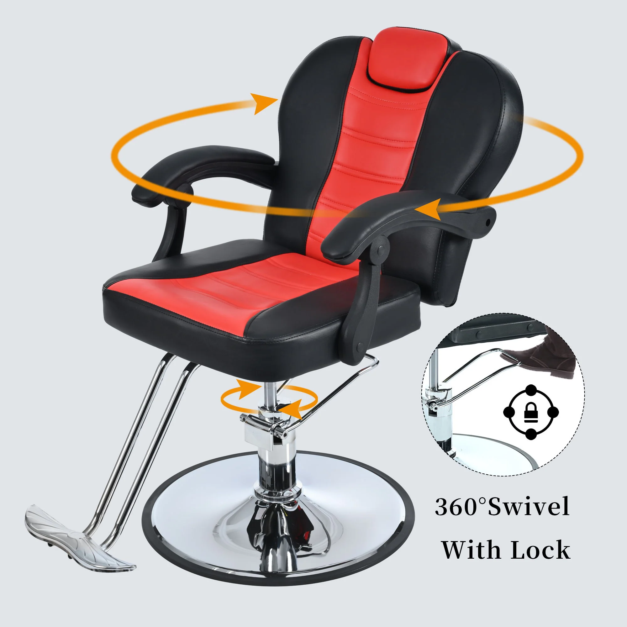 Classic Reclining Barber Chair Salon Chair For Hair Stylist With Heavy Duty Hydraulic Pump, 360° Rotation, Tattoo Chair Shampoo Beauty Salon Equipment, Max Load Weight 330 Lbs - Image 4