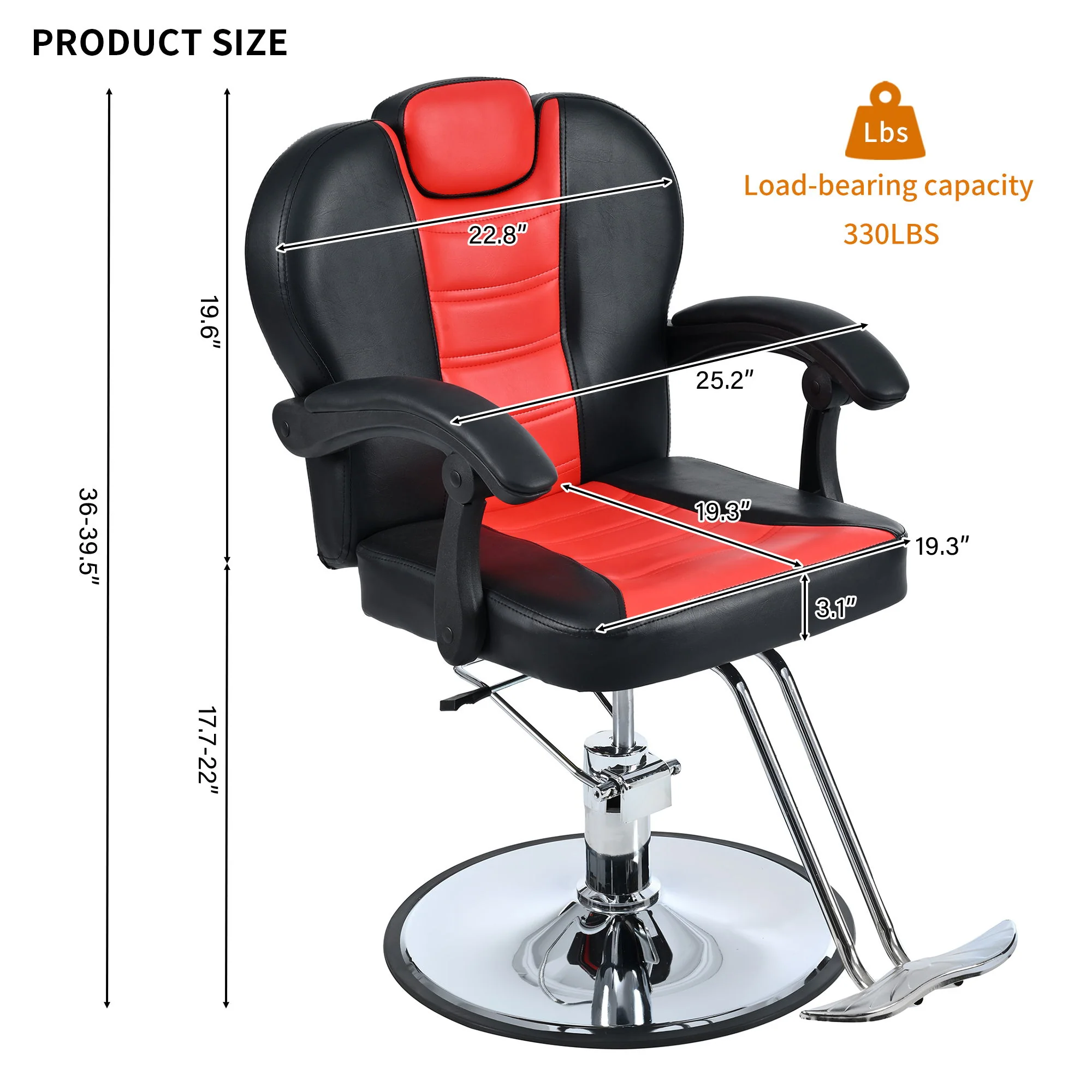 Classic Reclining Barber Chair Salon Chair For Hair Stylist With Heavy Duty Hydraulic Pump, 360° Rotation, Tattoo Chair Shampoo Beauty Salon Equipment, Max Load Weight 330 Lbs - Image 6
