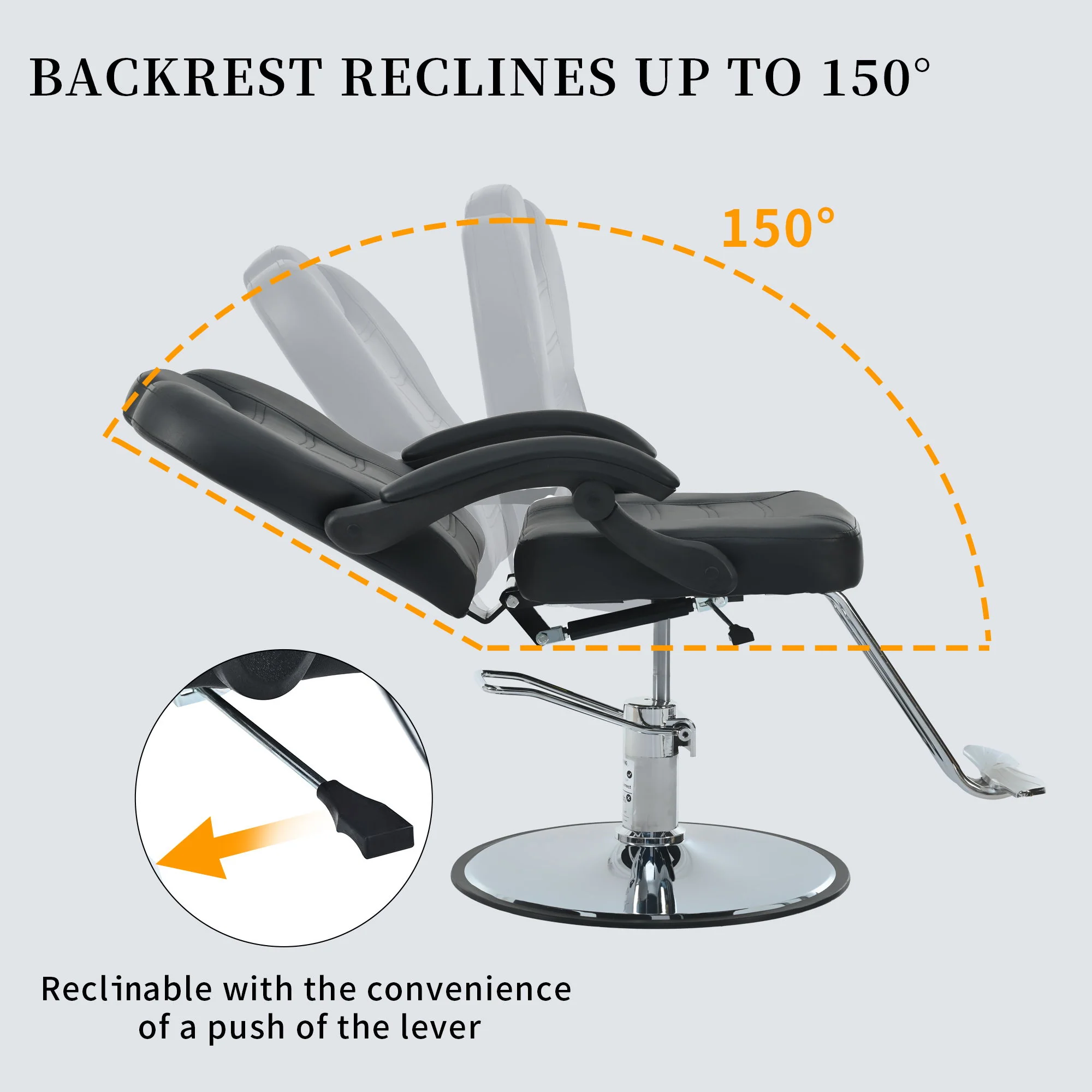 Classic Reclining Barber Chair Salon Chair For Hair Stylist With Heavy Duty Hydraulic Pump, 360° Rotation, Tattoo Chair Shampoo Beauty Salon Equipment, Max Load Weight 330 Lbs - Image 7