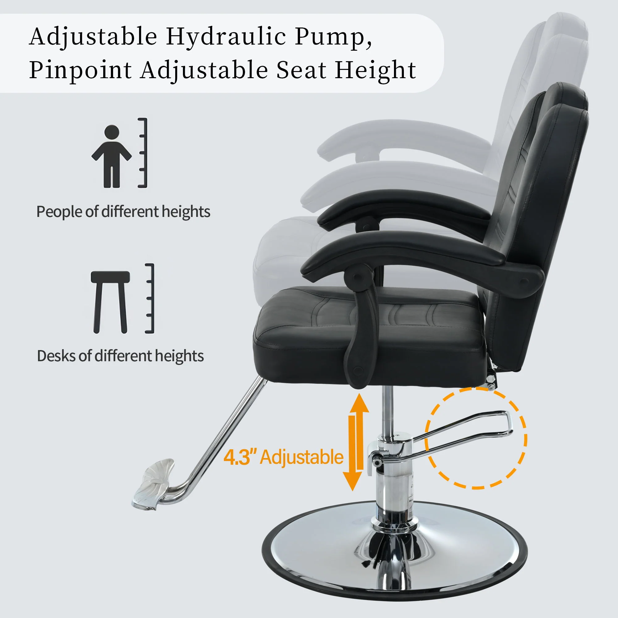 Classic Reclining Barber Chair Salon Chair For Hair Stylist With Heavy Duty Hydraulic Pump, 360° Rotation, Tattoo Chair Shampoo Beauty Salon Equipment, Max Load Weight 330 Lbs - Image 9