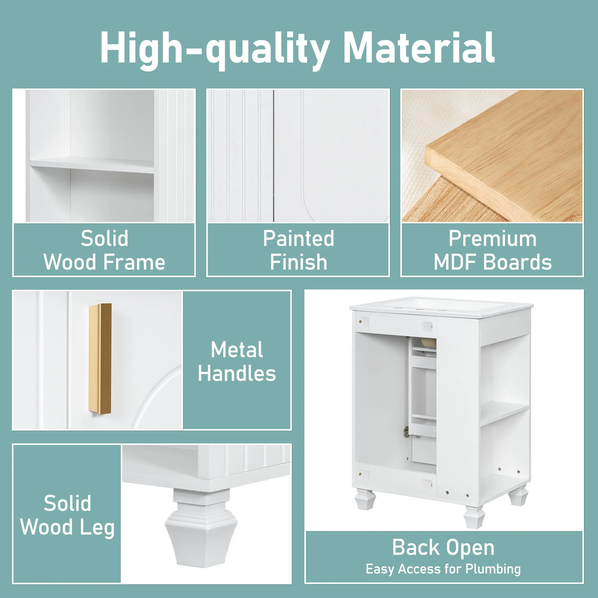 Classic Retro Bathroom Vanity With Sink, Door Shelf, Side Open Storage Frame - Image 24