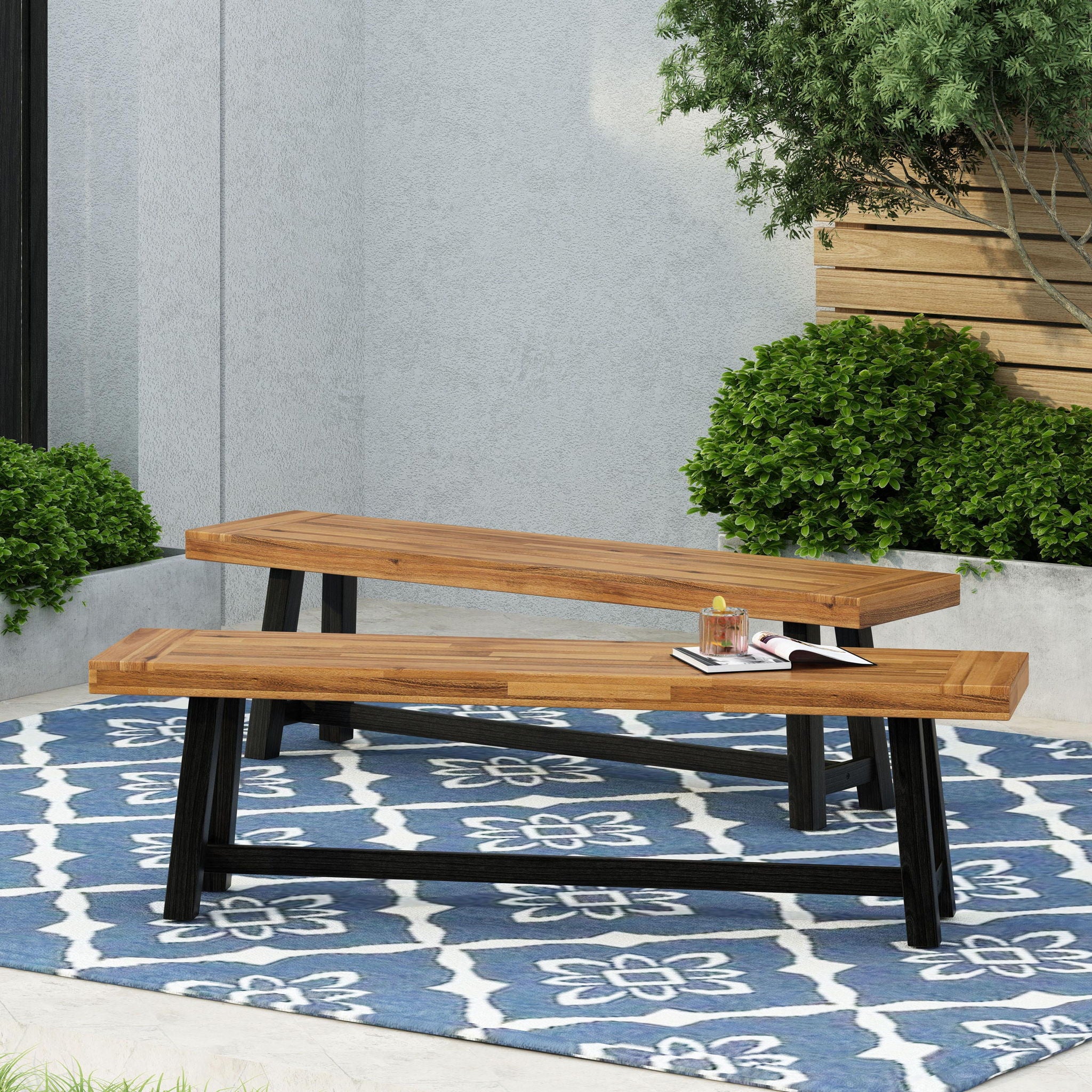 Cloud - Outdoor Bench With Acacia Wood Frame And Slat Panel Design - Image 25