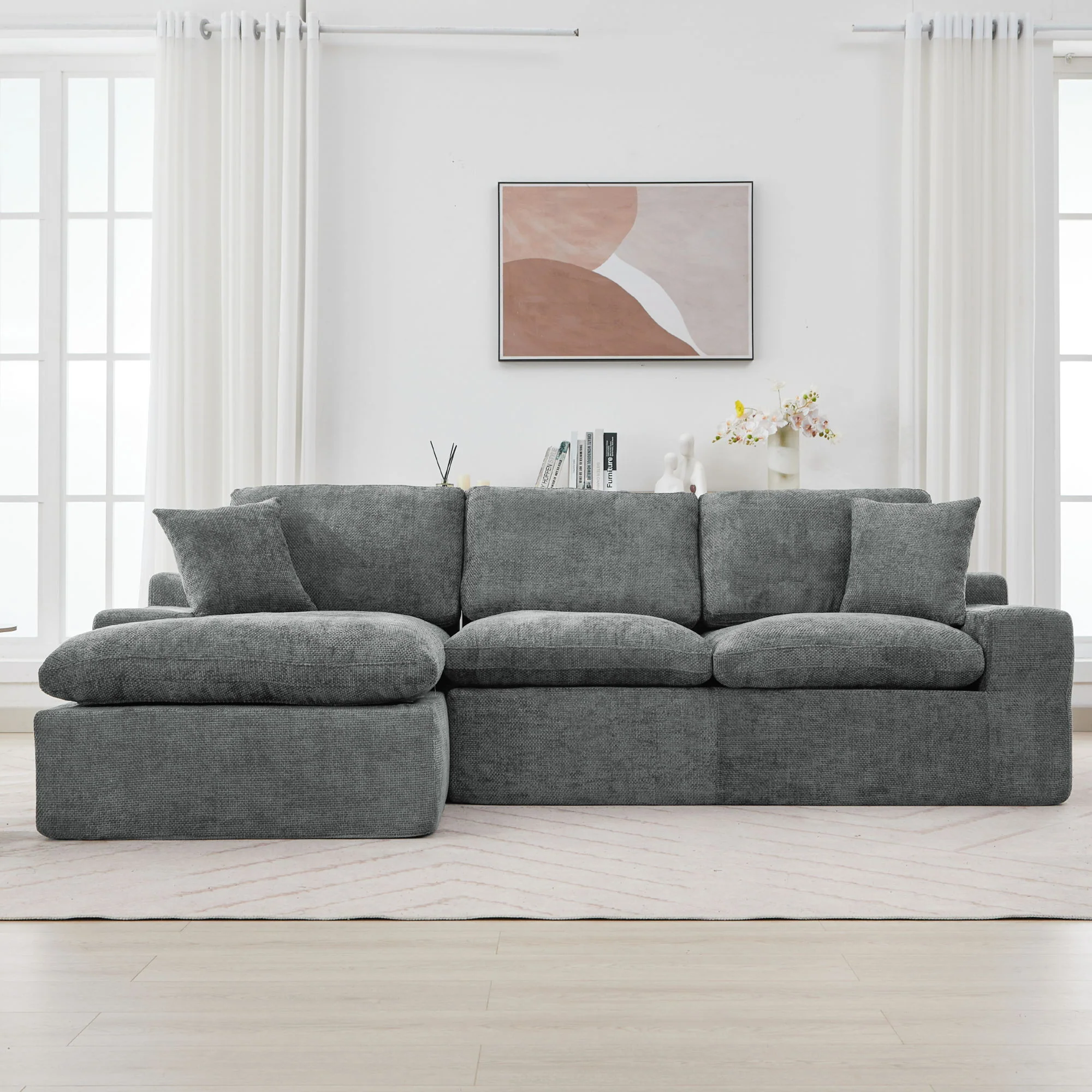 Cloud Sectional Sofa With Double Layer Cushion And Side Pockets, Free-Combined - Image 13