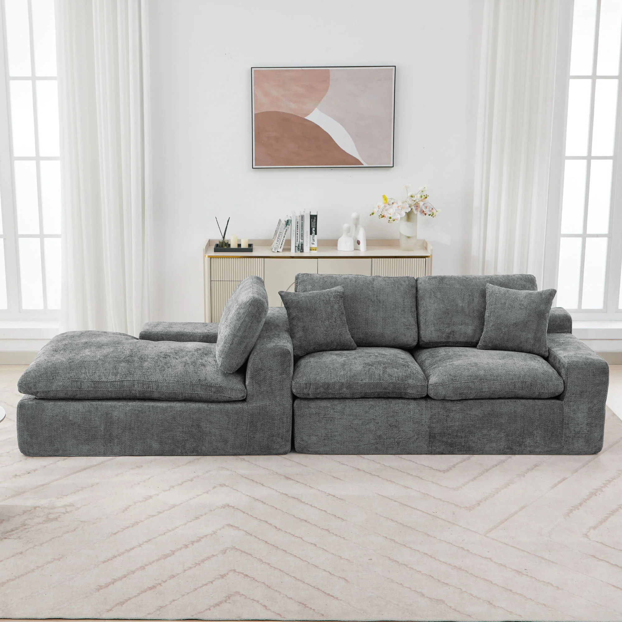Cloud Sectional Sofa With Double Layer Cushion And Side Pockets, Free-Combined - Image 25