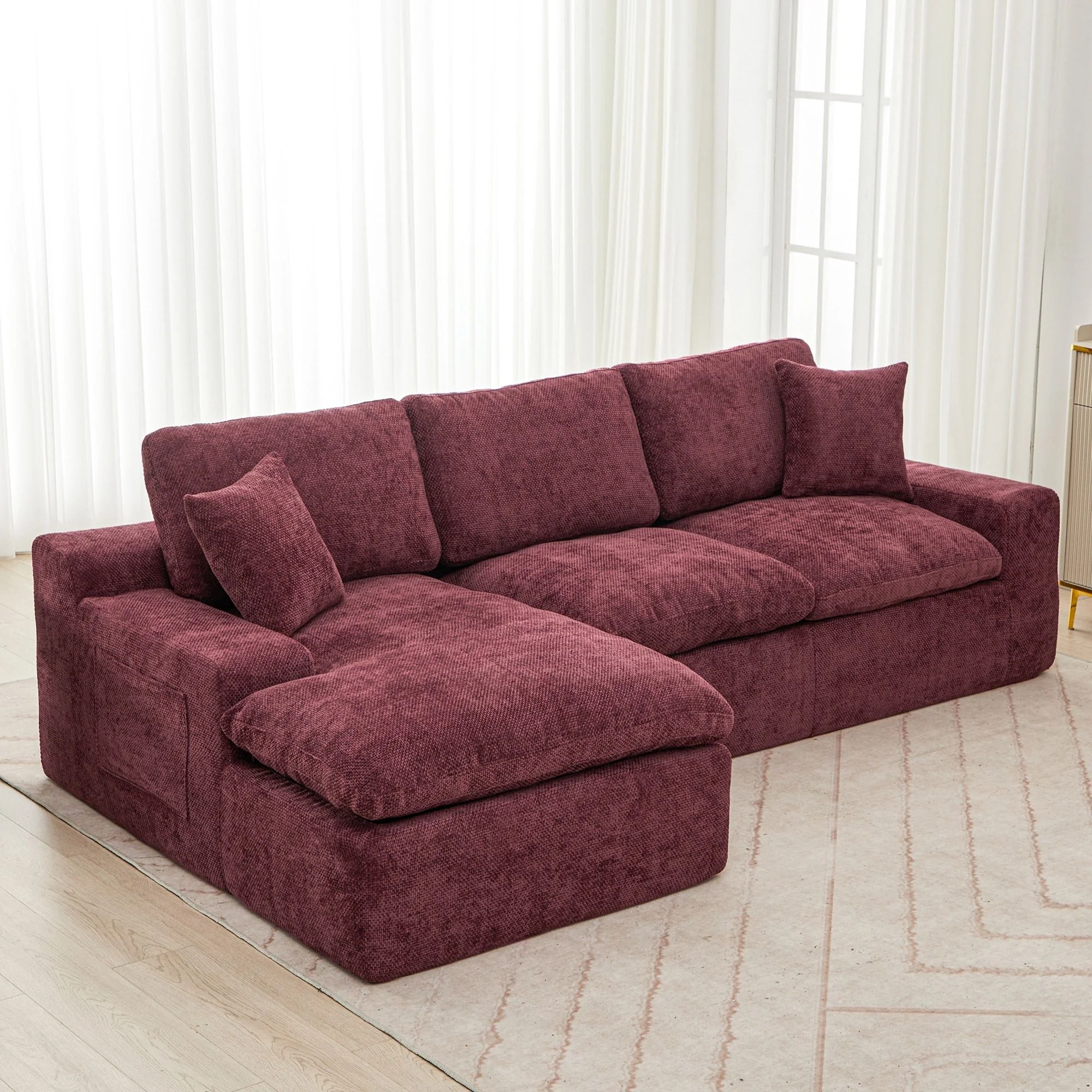 Cloud Sectional Sofa With Double Layer Cushion And Side Pockets, Free-Combined - Image 4