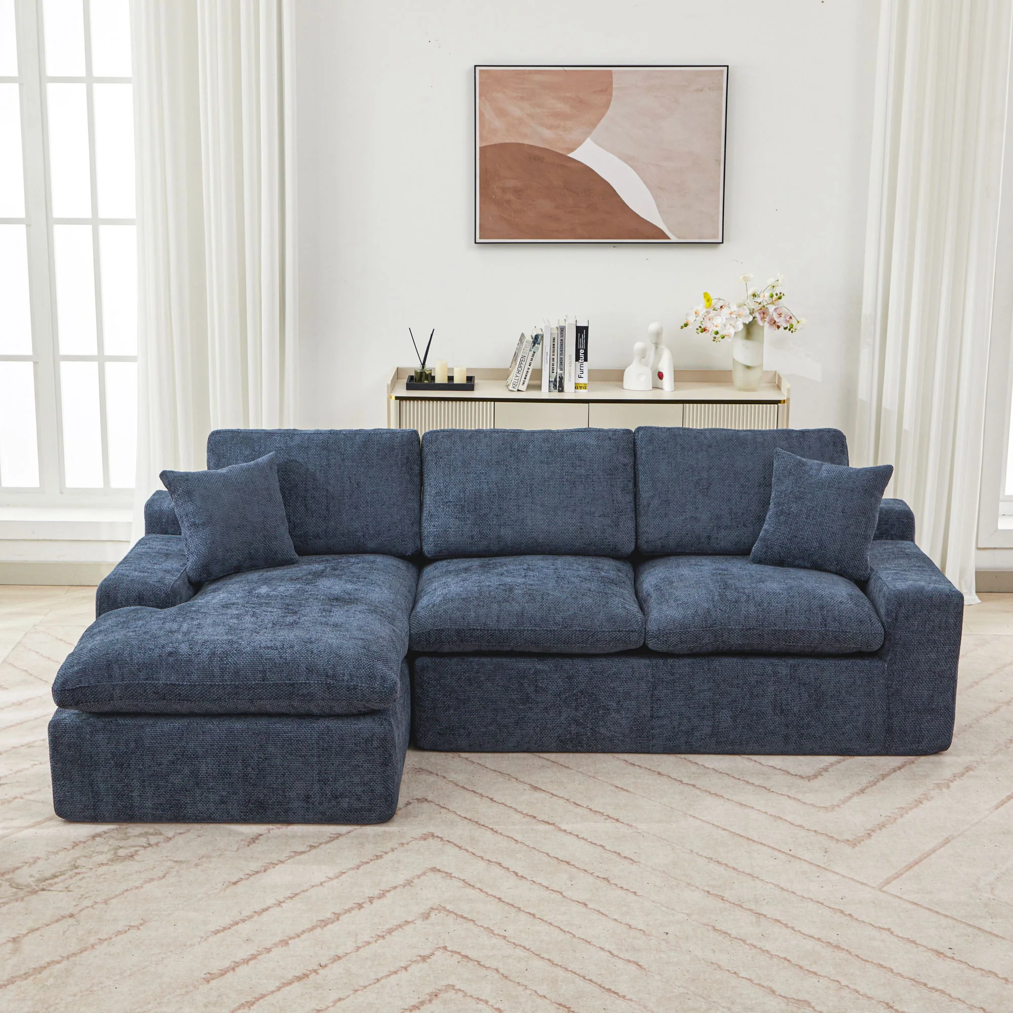 Cloud Sectional Sofa With Double Layer Cushion And Side Pockets, Free-Combined - Image 7