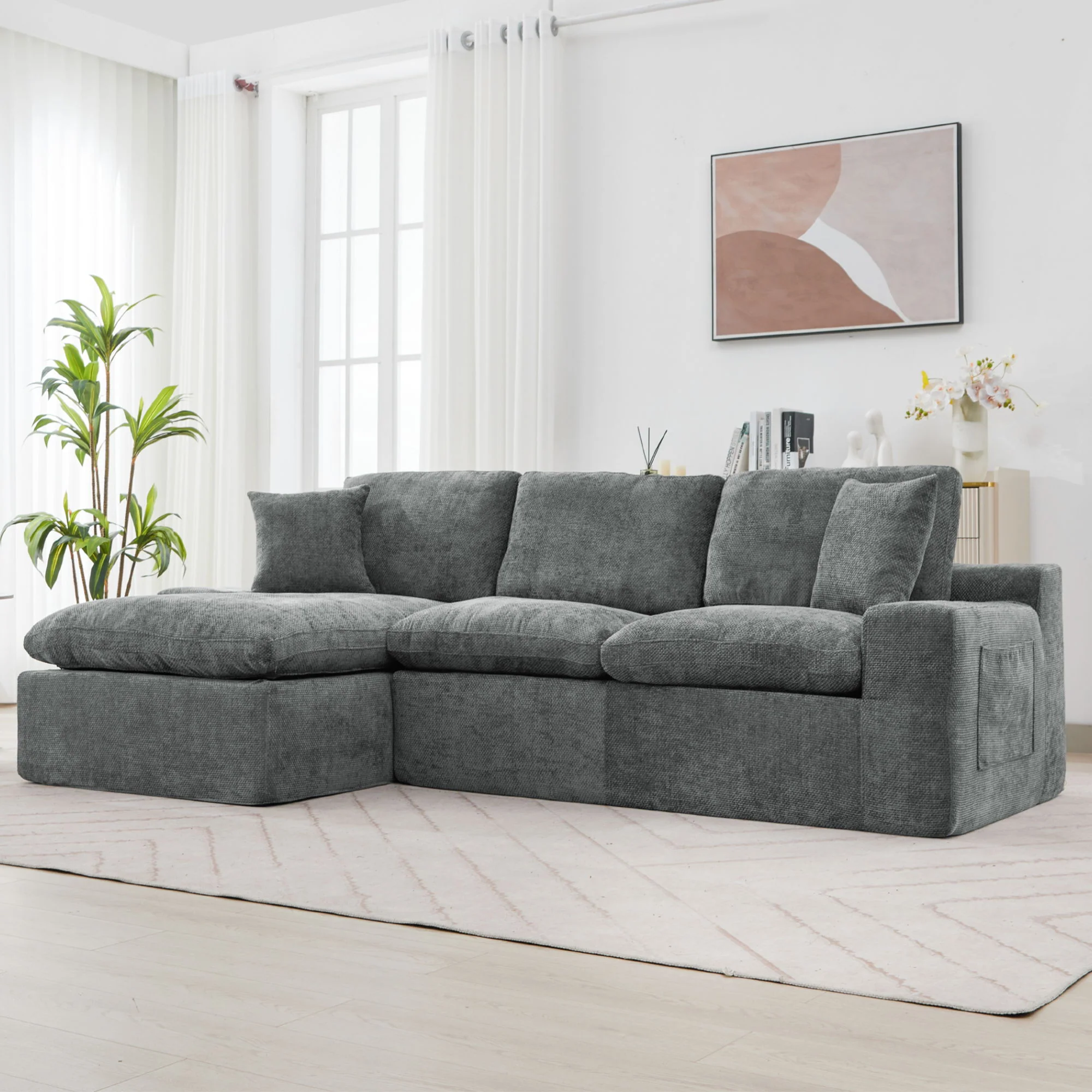 Cloud Sectional Sofa With Double Layer Cushion And Side Pockets, Free-Combined - Image 8