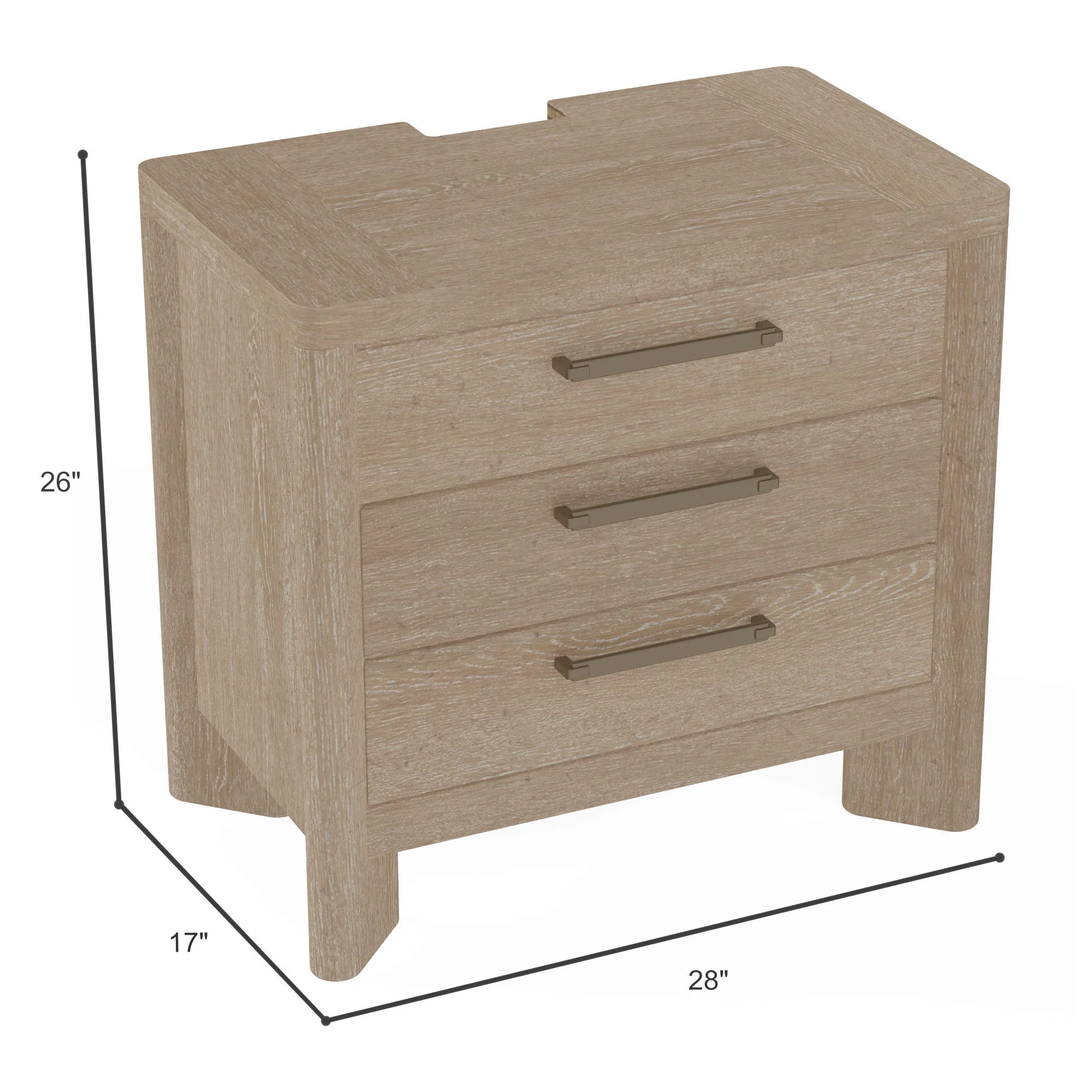 3 Drawer Nightstand - Tan - Image 6