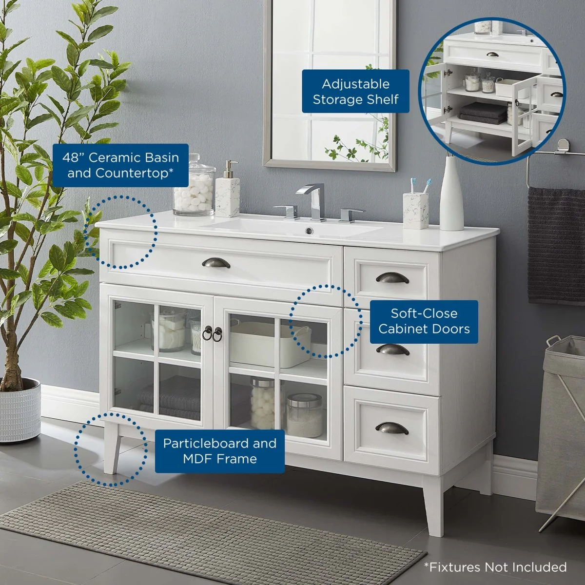 Coastal Bathroom Vanity with Ceramic Sink — Elegant coastal vanity for bathroom storage - Image 3