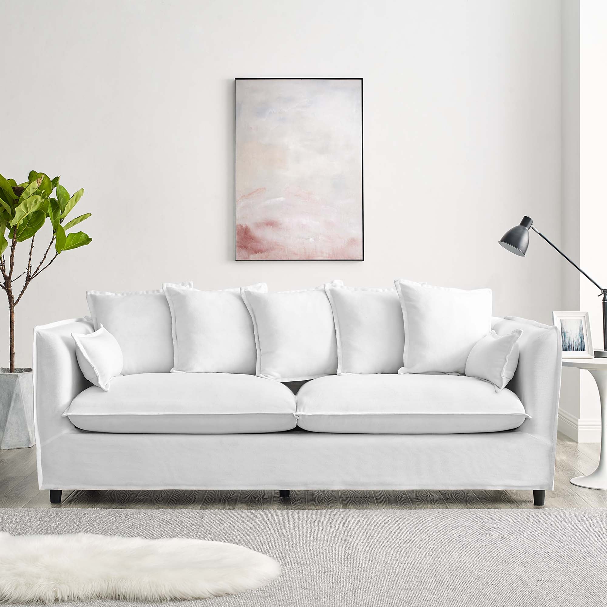 Coastal Modern Slipcover Fabric Sofa - Image 15