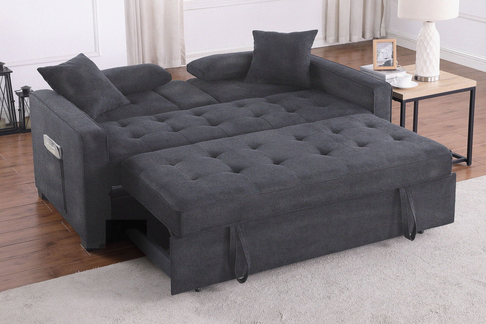 Cody II - Convertible Sleeper Loveseat With Cup Holder, Charging Ports and Pocket - Dark Gray - Image 8