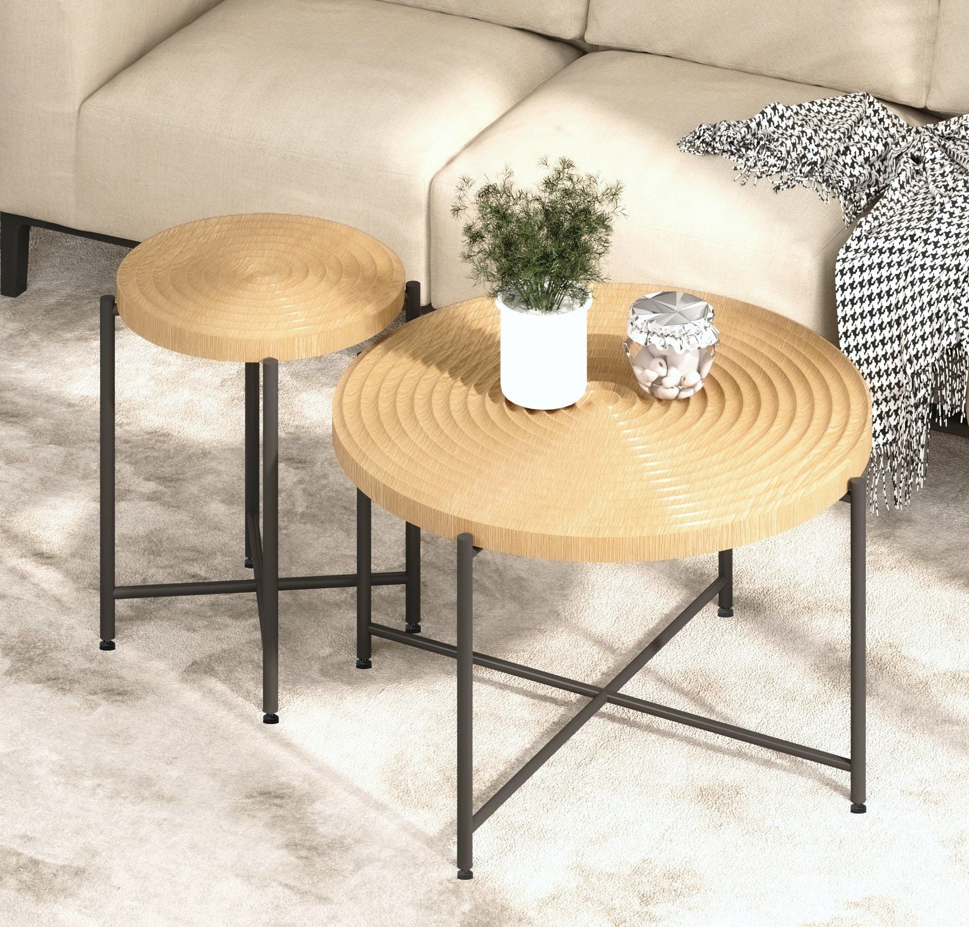 Coffee And End Table Set Waterproof Cover, Distressed Cylindrical Design, Legs Classic Rustic Charm (Set of 2) - Image 7