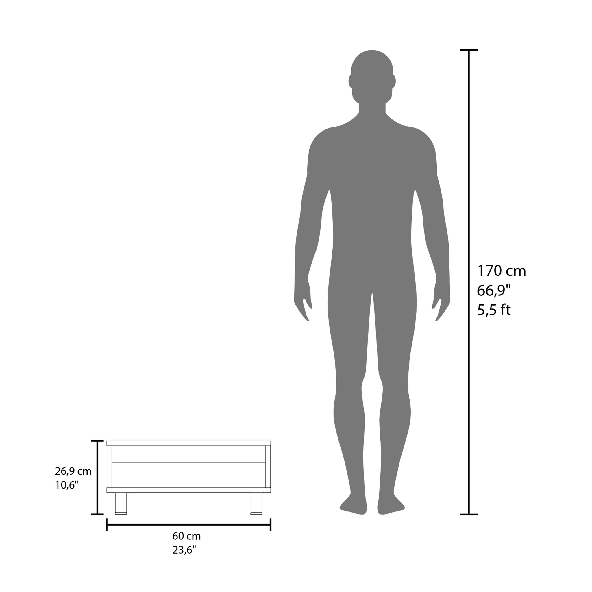 Coffee Table 1 Shelf, 4 Legs - Black - Image 3