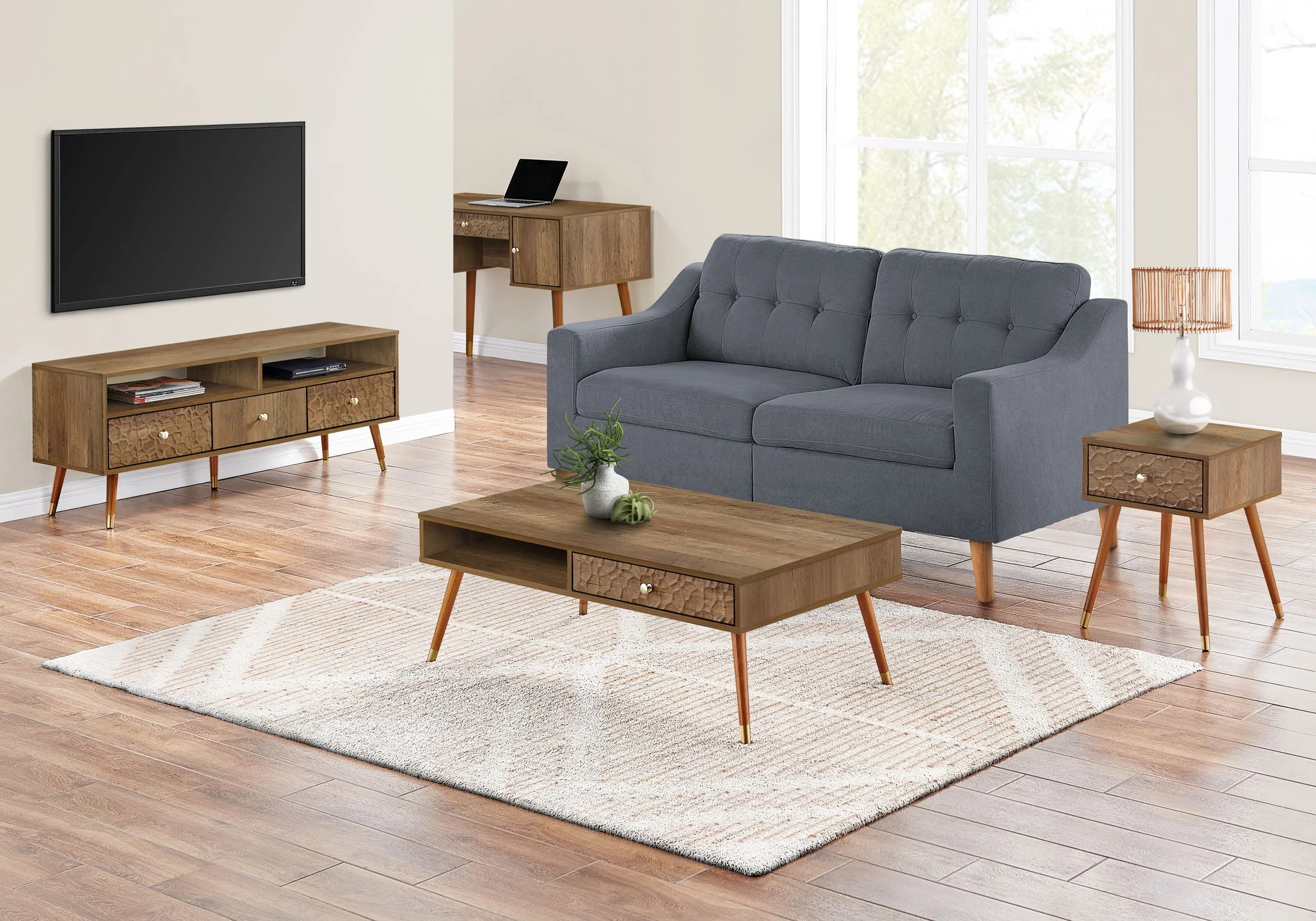Coffee Table, Accent, Cocktail, Rectangular, Storage, Living Room, Wood Legs, Mid Century - Walnut - Image 6