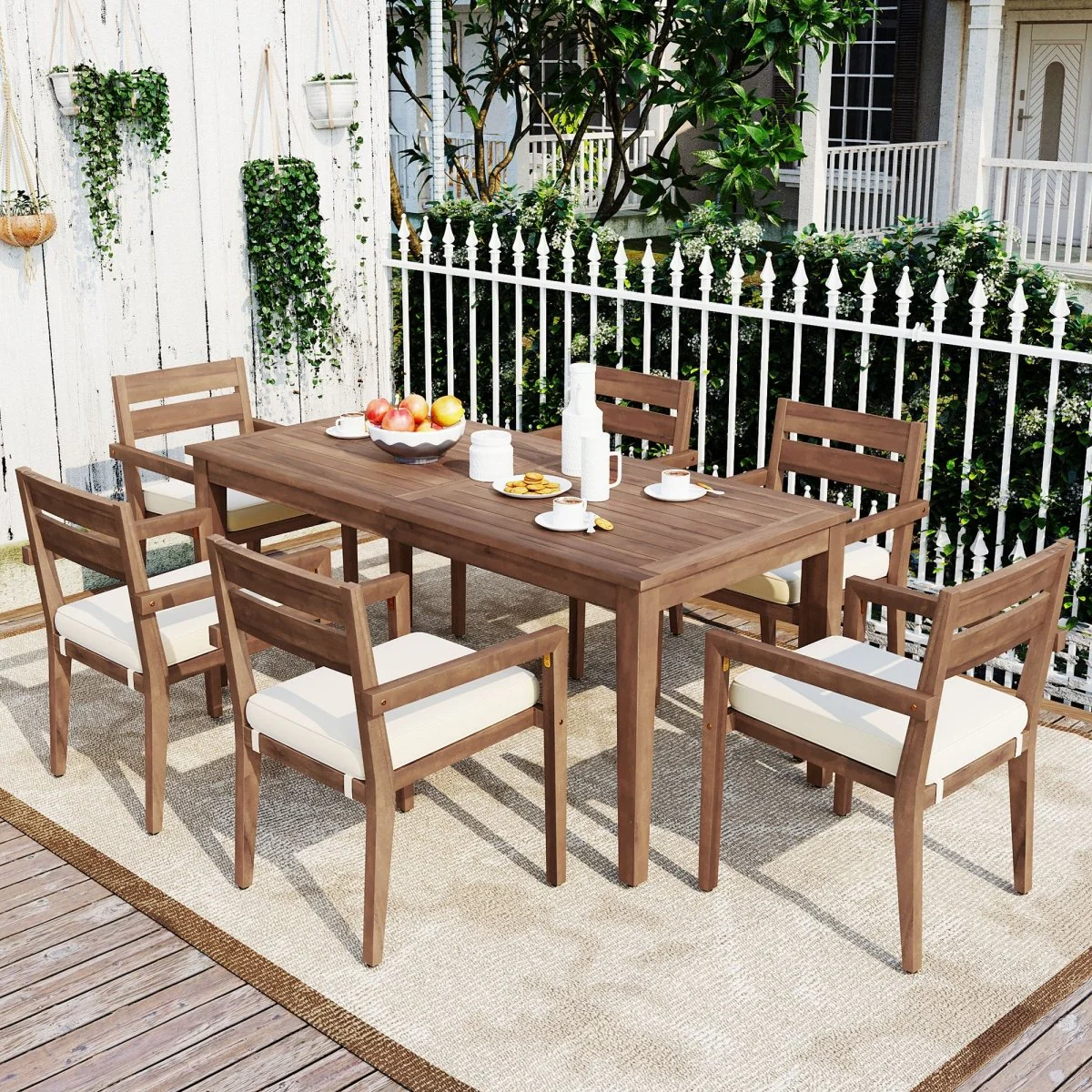 Colburn 7-Piece Acacia Wood Patio Dining Set in Brown or Dark Brown - Image 2