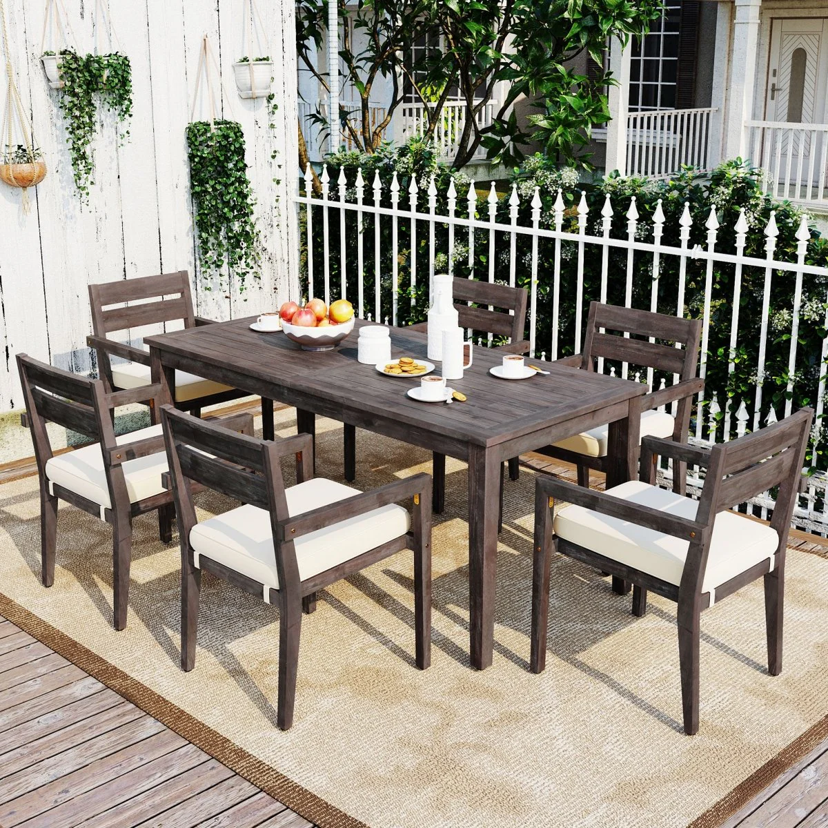 Colburn 7-Piece Acacia Wood Patio Dining Set in Brown or Dark Brown - Image 8