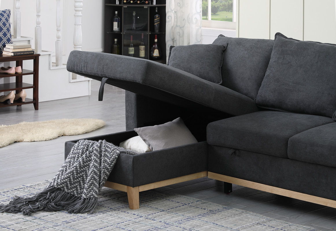 Colton - Reversible Sleeper Sectional Sofa With Storage Chaise - Dark Gray - Image 8