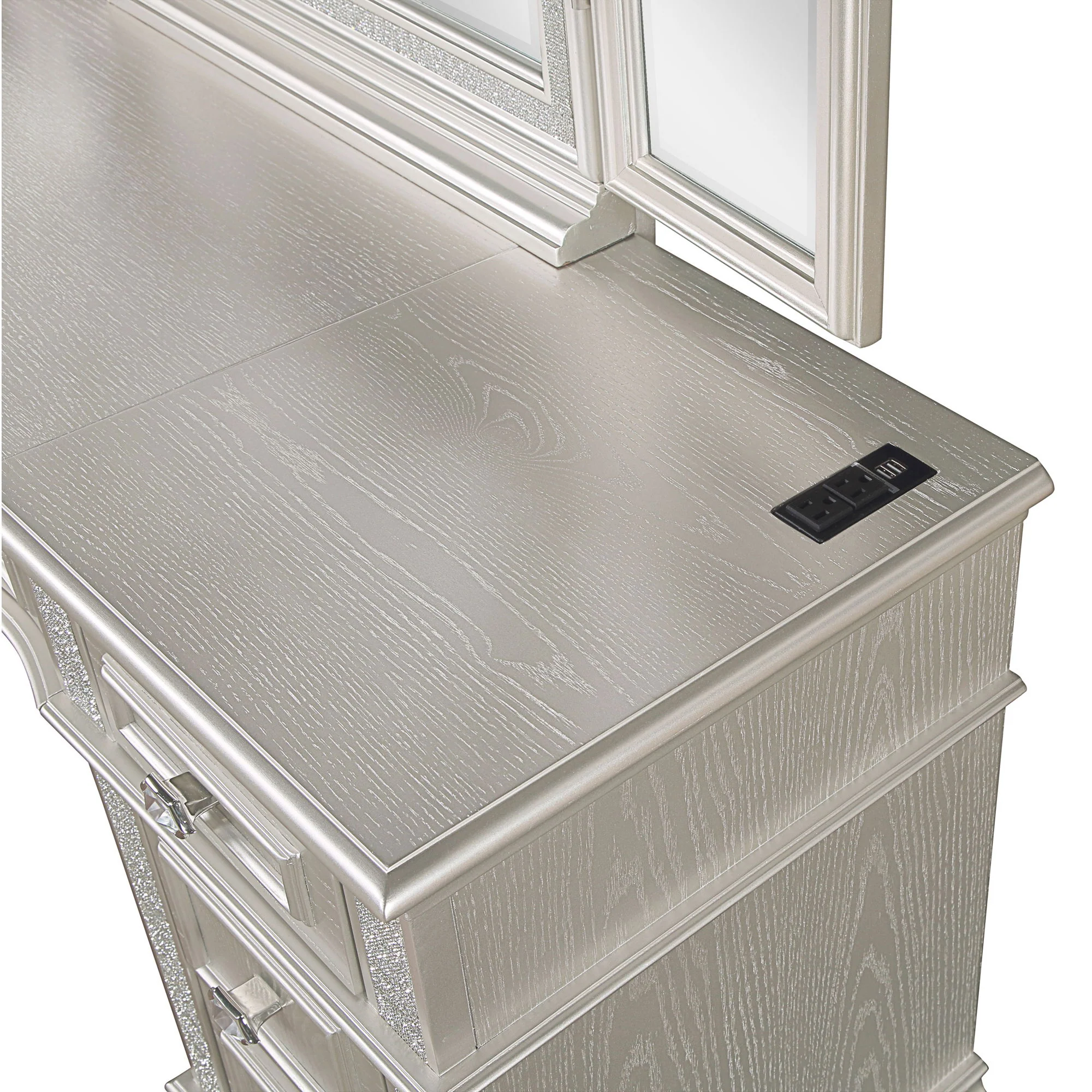 Colwood - 4 Drawer Vanity Desk With And Built In Charging - Silver Gray - Image 5