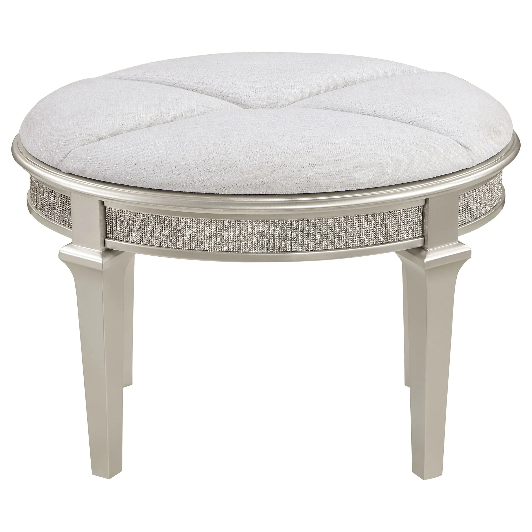 Colwood - Upholstered Oval Vanity Stool With Glitter Trim Seat - Silver Gray - Image 5