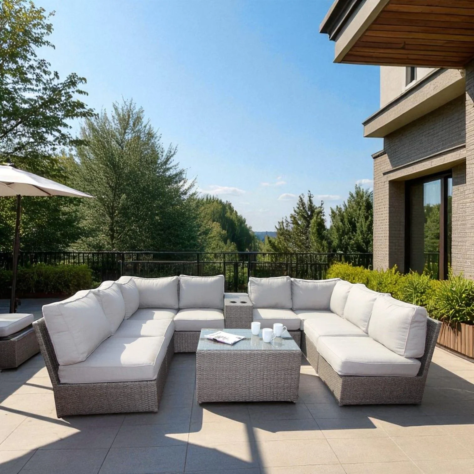 Comfortable Modern Patio Rattan Sectional Set With Cushions - Image 25