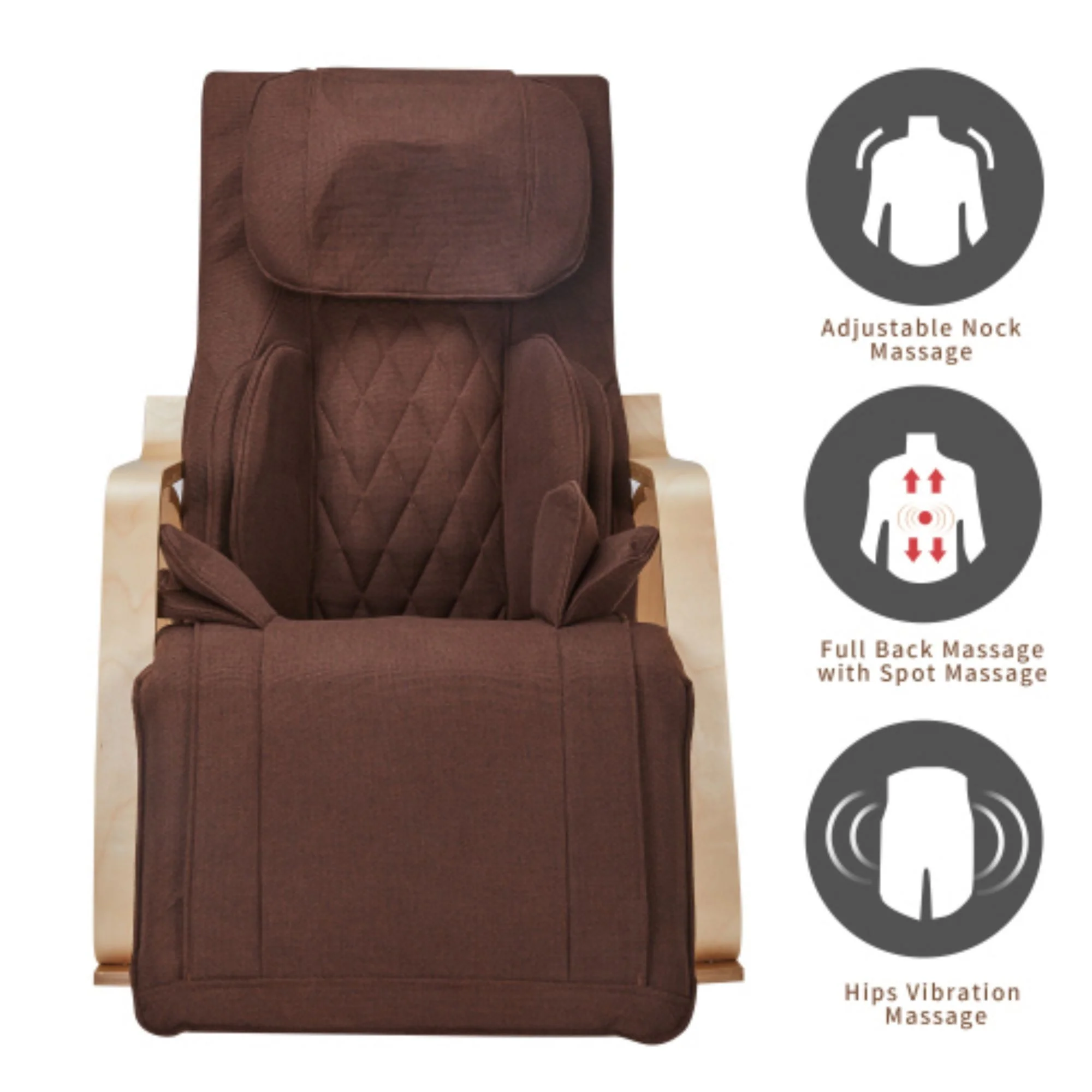 Comfortable Relax Rocking Chair With Full Massage Function Cotton Fabric Air Pressure - Brown - Image 2