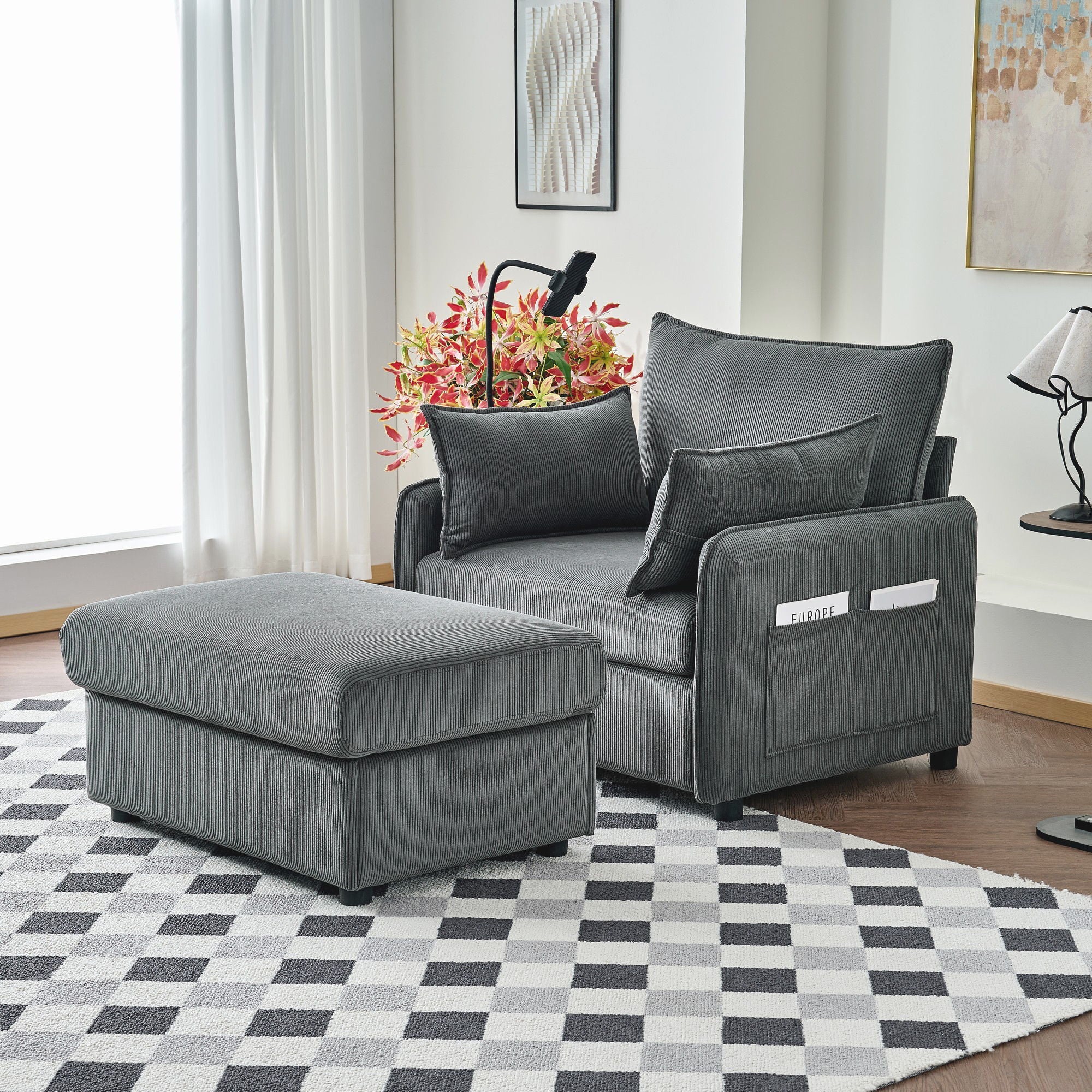 Comfy Oversized Chaise Lounge Chair With Ottoman And Storage - Image 3