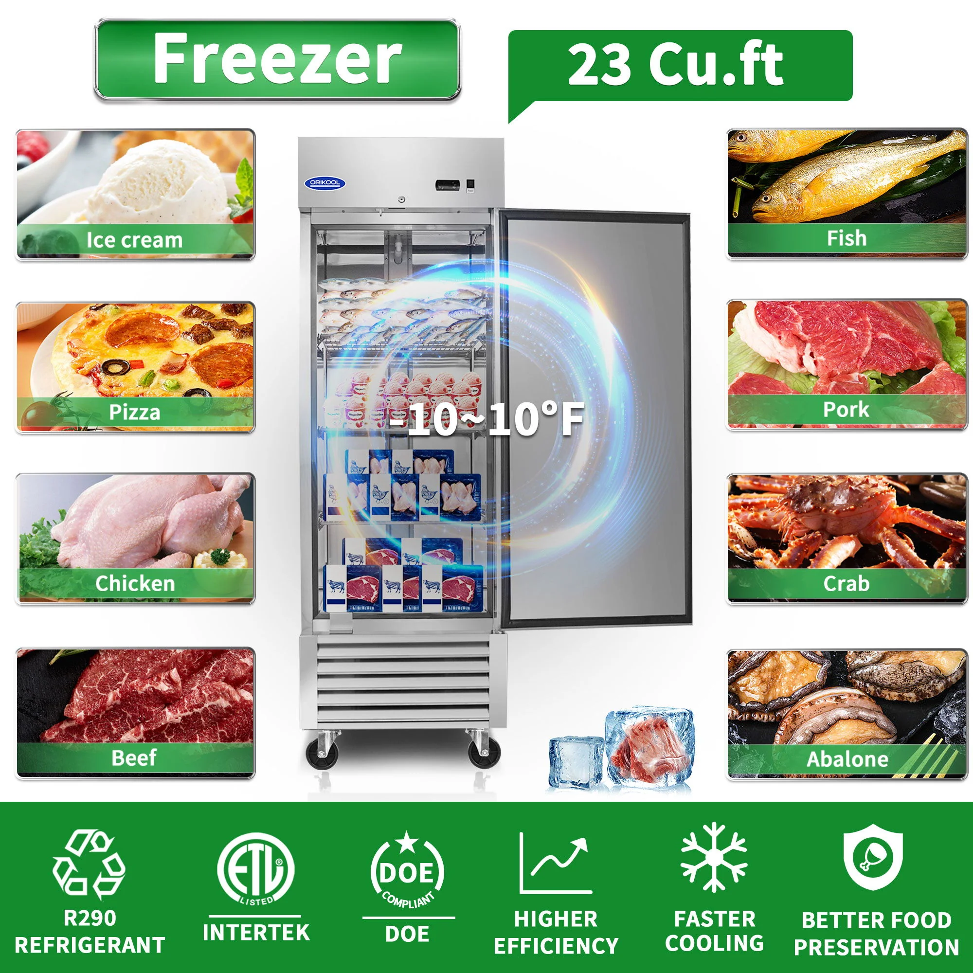 Commercial Freezer 23 Cu.Ft With 1 Solid Door Reach-In Freezers Stainless Steel Etl Approved Upright Freeze Storage - Silver - Image 5