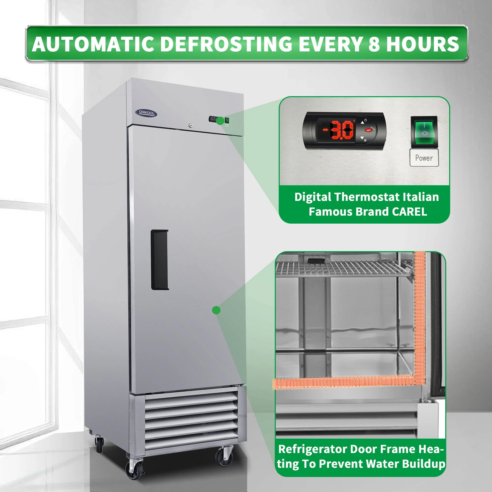 Commercial Freezer 23 Cu.Ft With 1 Solid Door Reach-In Freezers Stainless Steel Etl Approved Upright Freeze Storage - Silver - Image 7