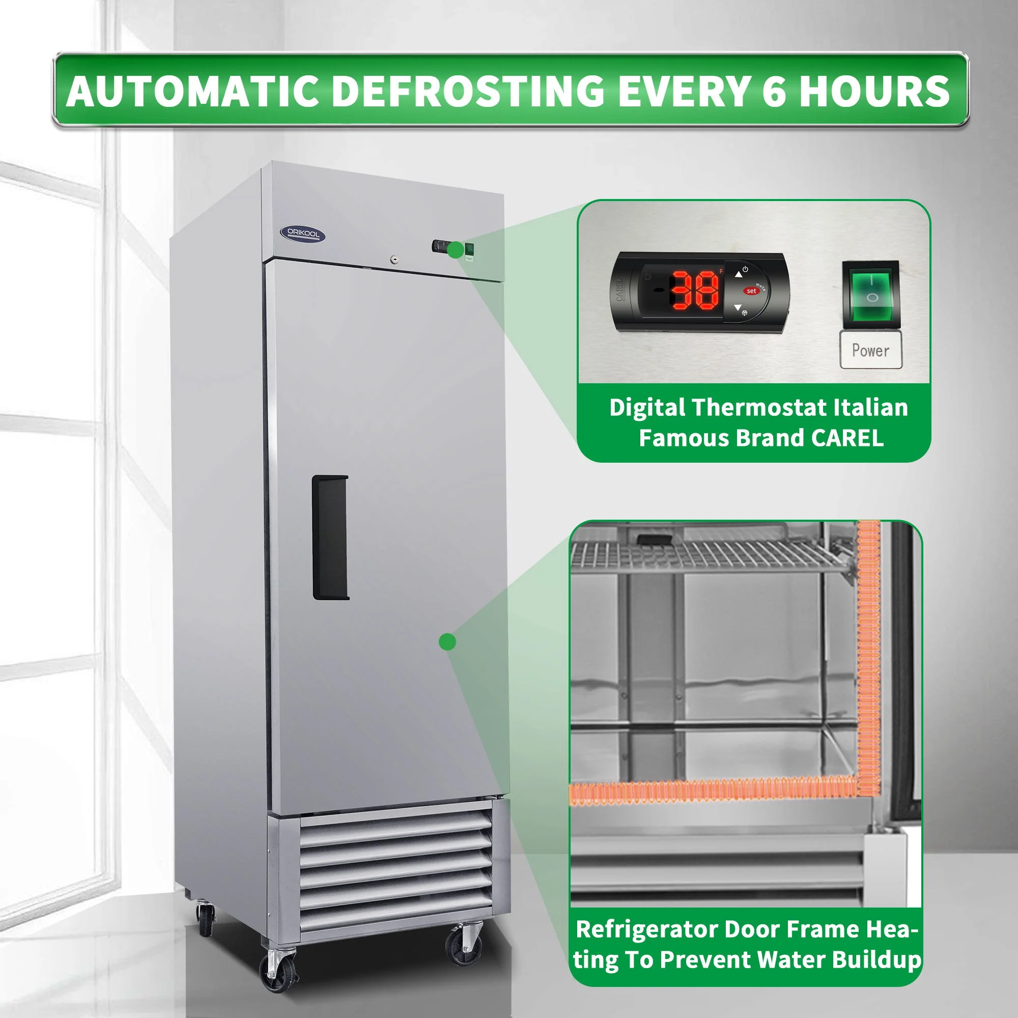 Commercial Refrigerator 23 Cu.Ft With 1 Solid Door Reach-In Refrigerators Stainless Steel Etl Approved Upright Fridge Storage - Silver - Image 5