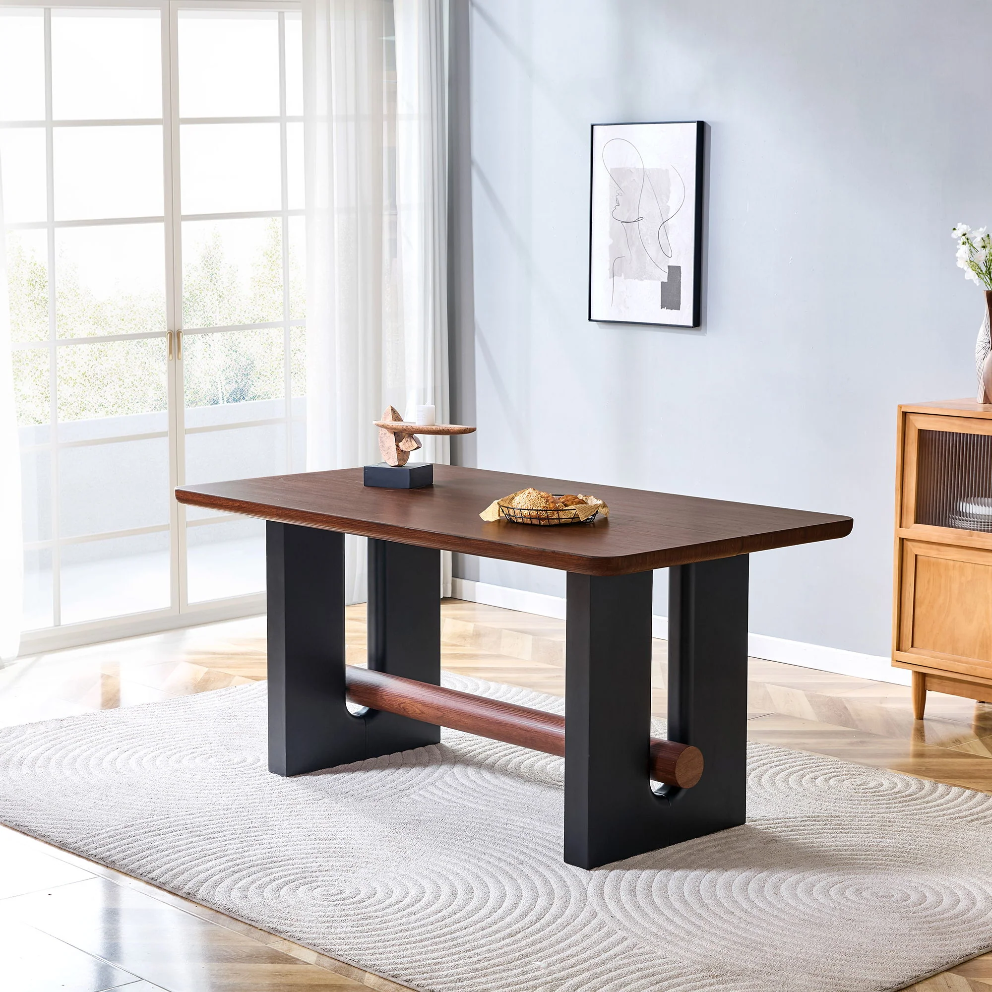 Compact Dining Table - Walnut / Black - Image 3