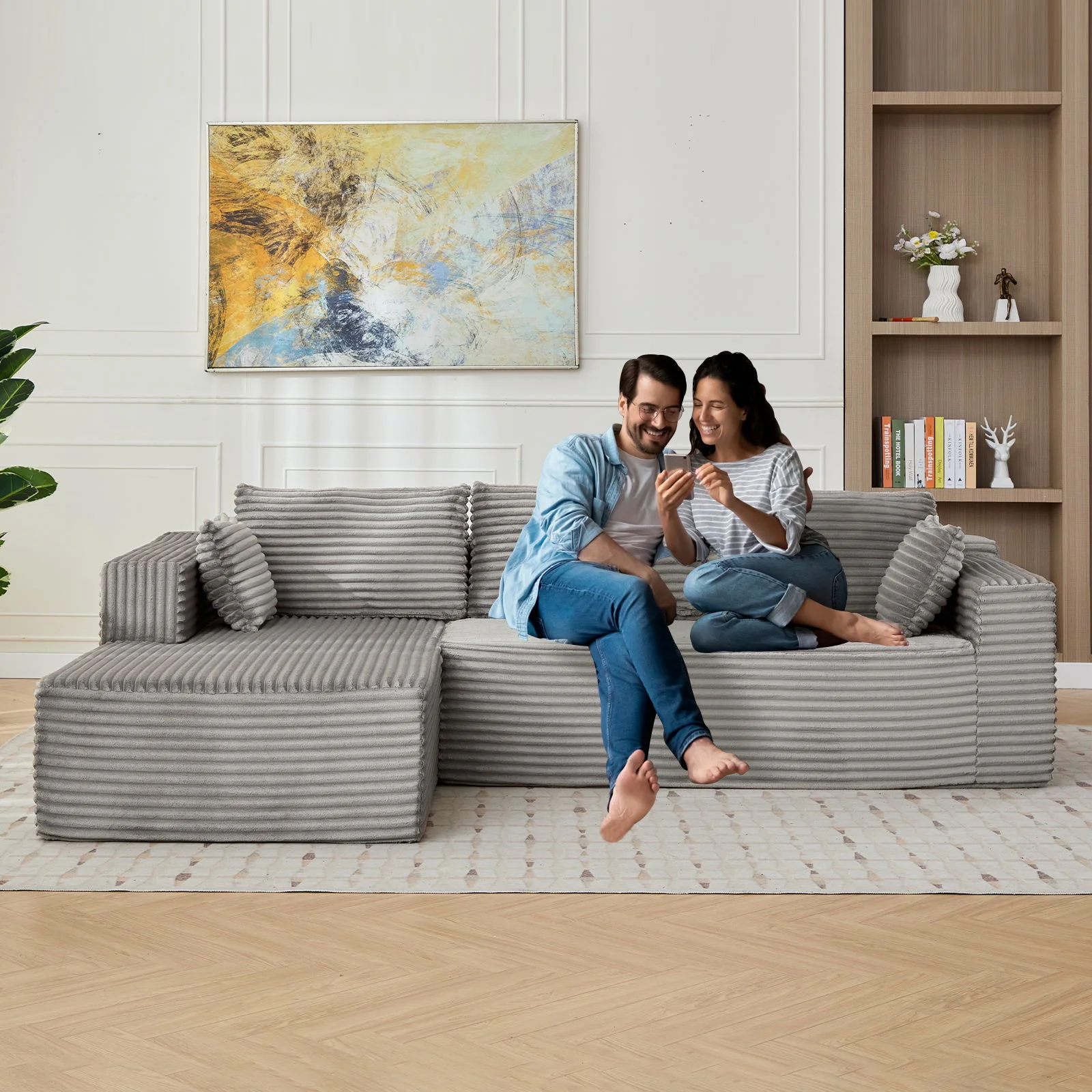 Compression Sectional Couch With Comfy Chaise, Boneless L Shape Sofa With Deep Seat - Image 40