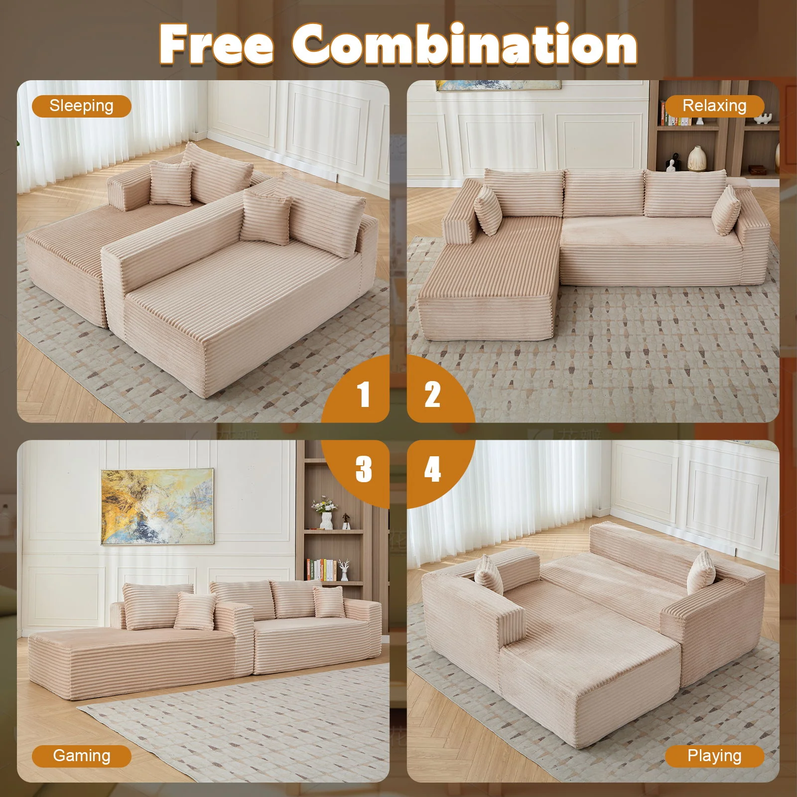 Compression Sectional Couch With Comfy Chaise, Boneless L Shape Sofa With Deep Seat - Image 44