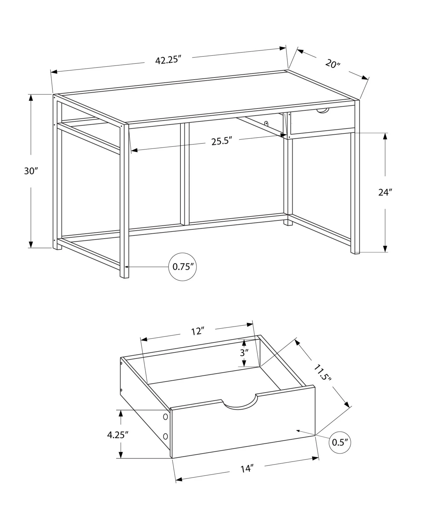 Computer Desk For Home Office, 1 Storage Drawer, Contemporary & Modern - Image 20