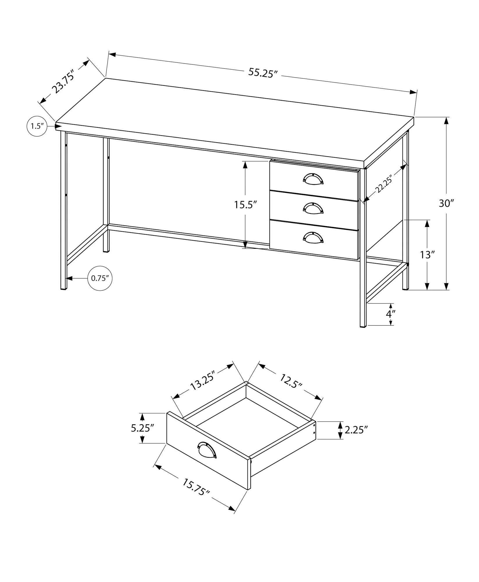 Computer Desk For Home Office, Laptop, 3 Storage Drawers, Contemporary & Moder - Image 8