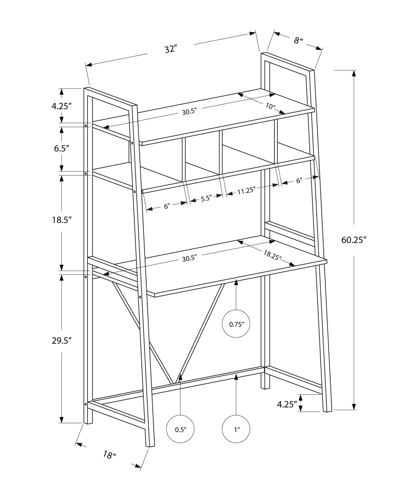 Computer Desk For Home Office, Laptop, Leaning, Storage Shelves, Contemporary & Modern - White - Image 4
