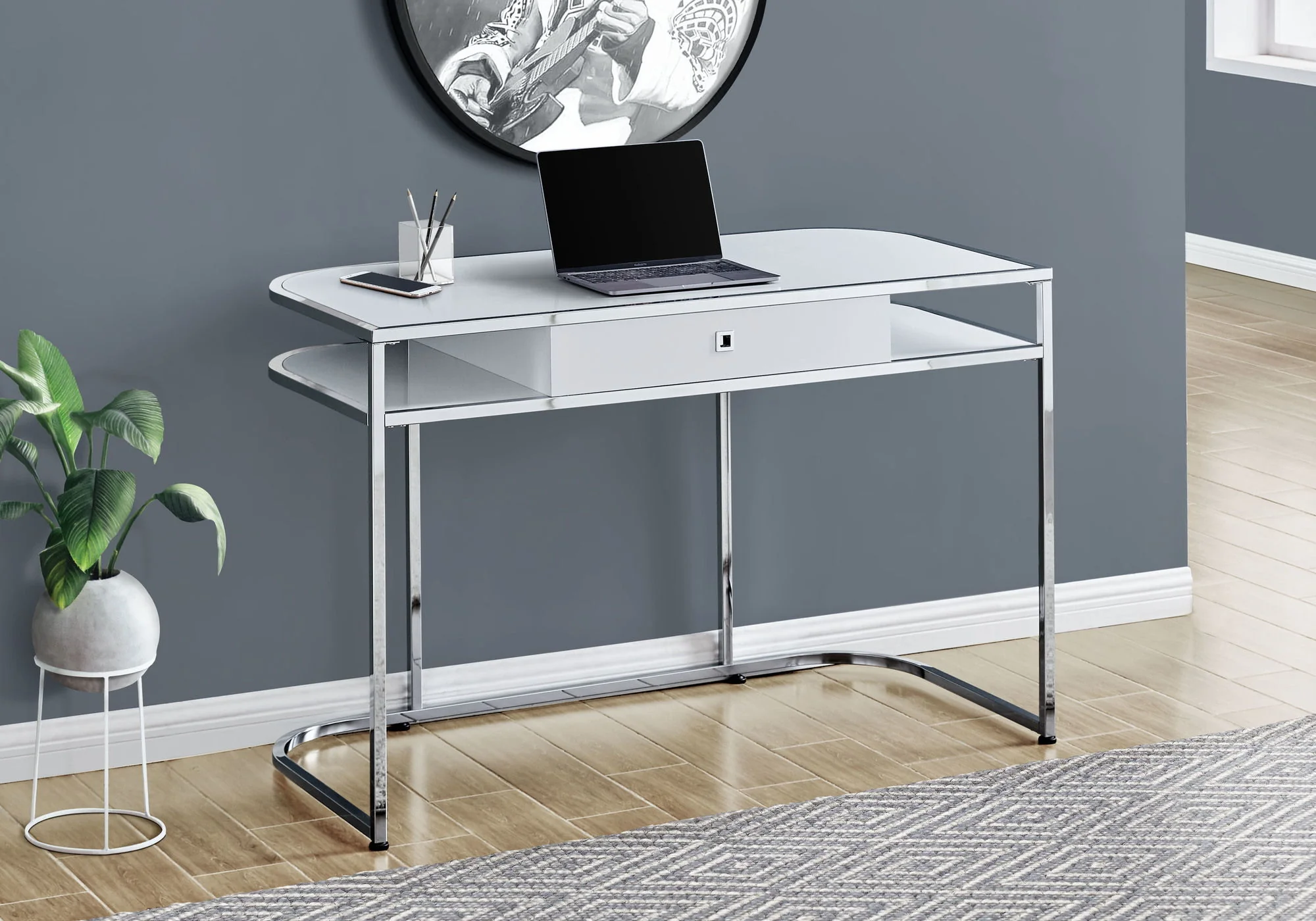 Computer Desk For Home Office, Laptop, Storage Drawers, Contemporary And Modern - White - Image 8