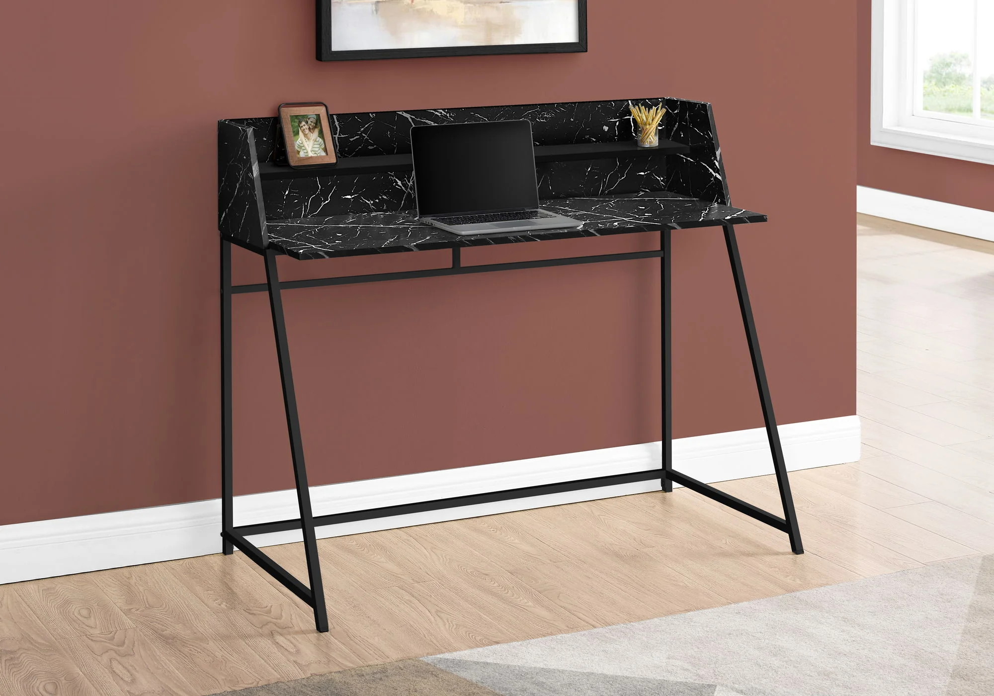 Computer Desk For Home Office, Laptop, Storage Shelves, Marble Look Contemporary & Modern - Image 37