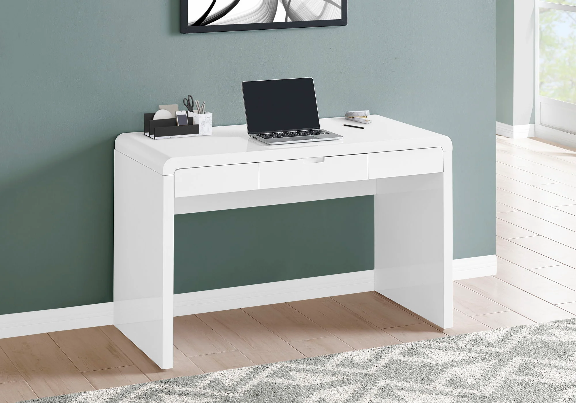 Computer Desk For Home Office, Storage Drawers, Contemporary & Modern - White - Image 8
