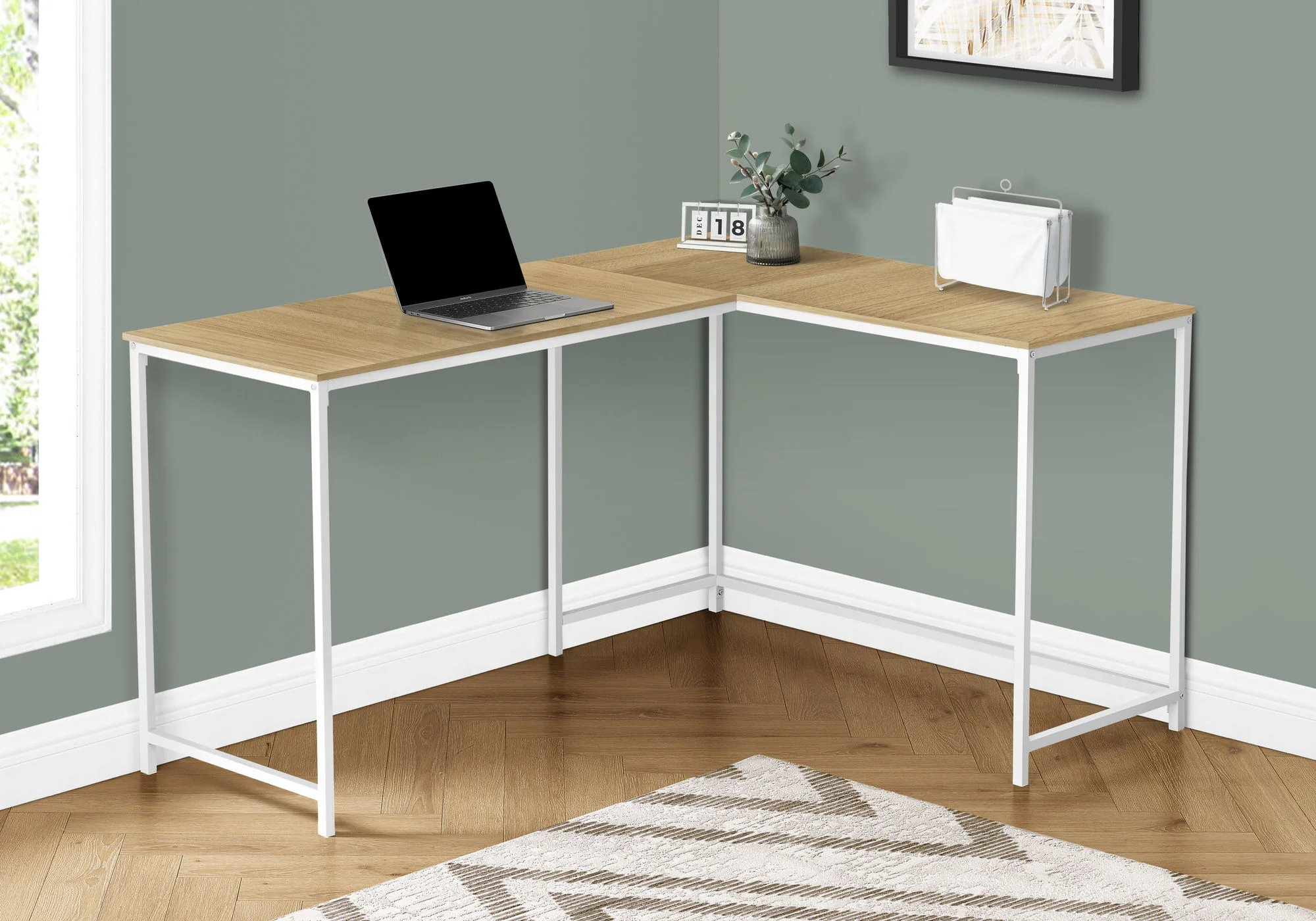 Computer Desk, Home Office, Corner, L Shape, Laptop, Marble Look Contemporary & Modern - Image 7