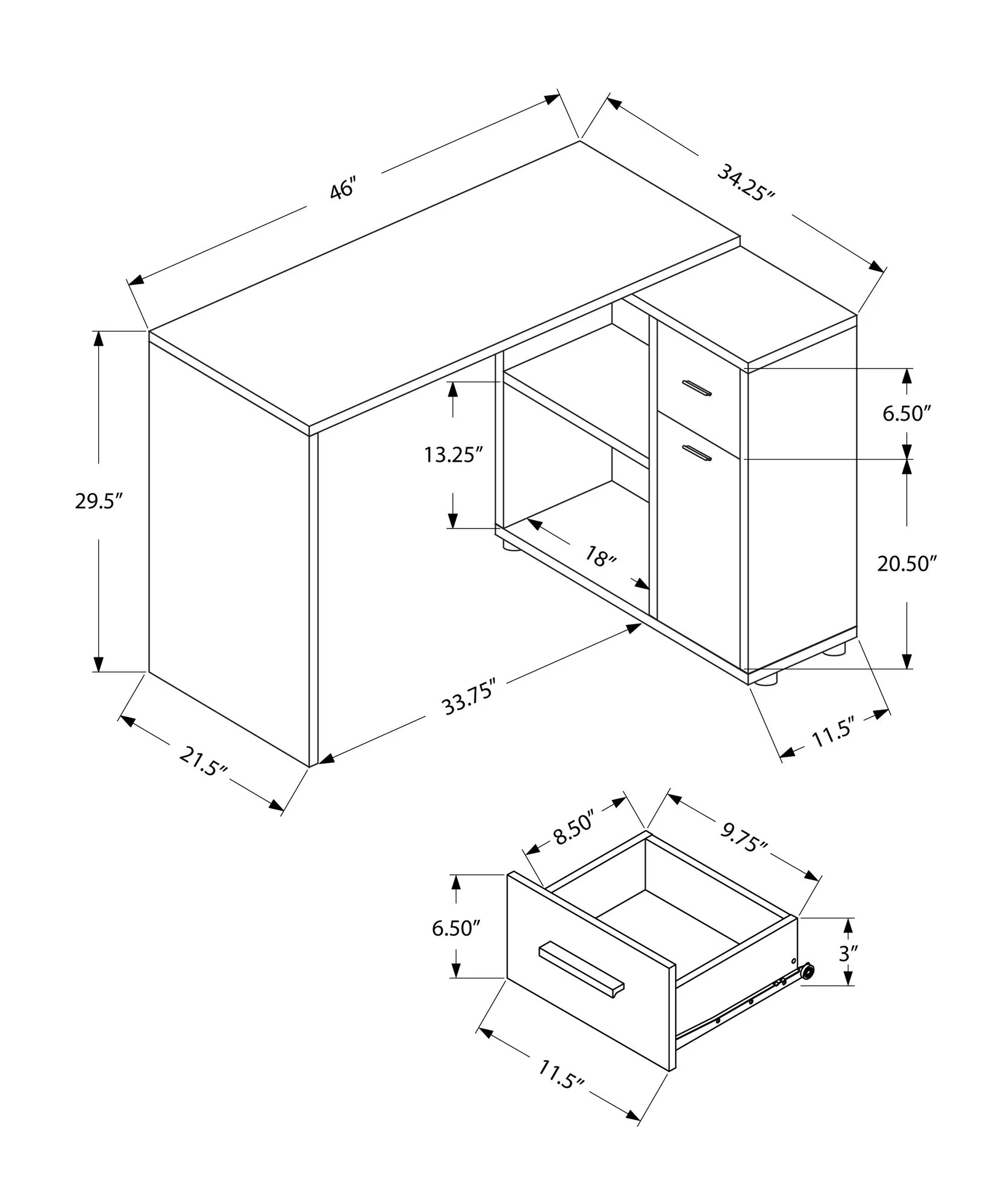 Computer Desk, Home Office, Corner, Storage Drawers, L Shape, Contemporary & Modern - Image 15
