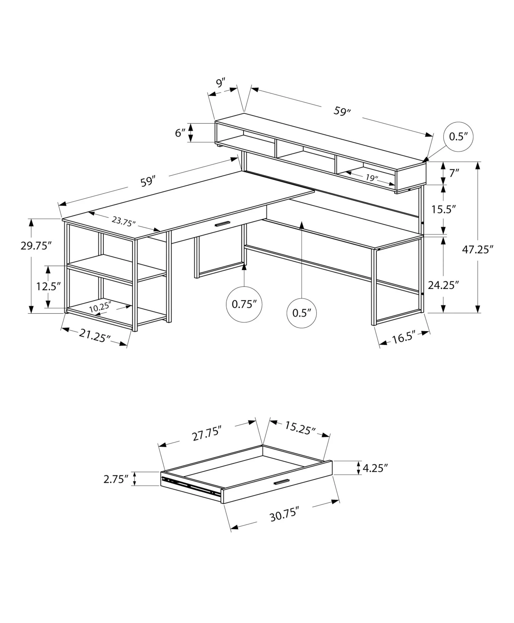 Computer Desk, Home Office, Corner, Storage Drawers, L Shape, Laptop, Contemporary & Modern - Image 13