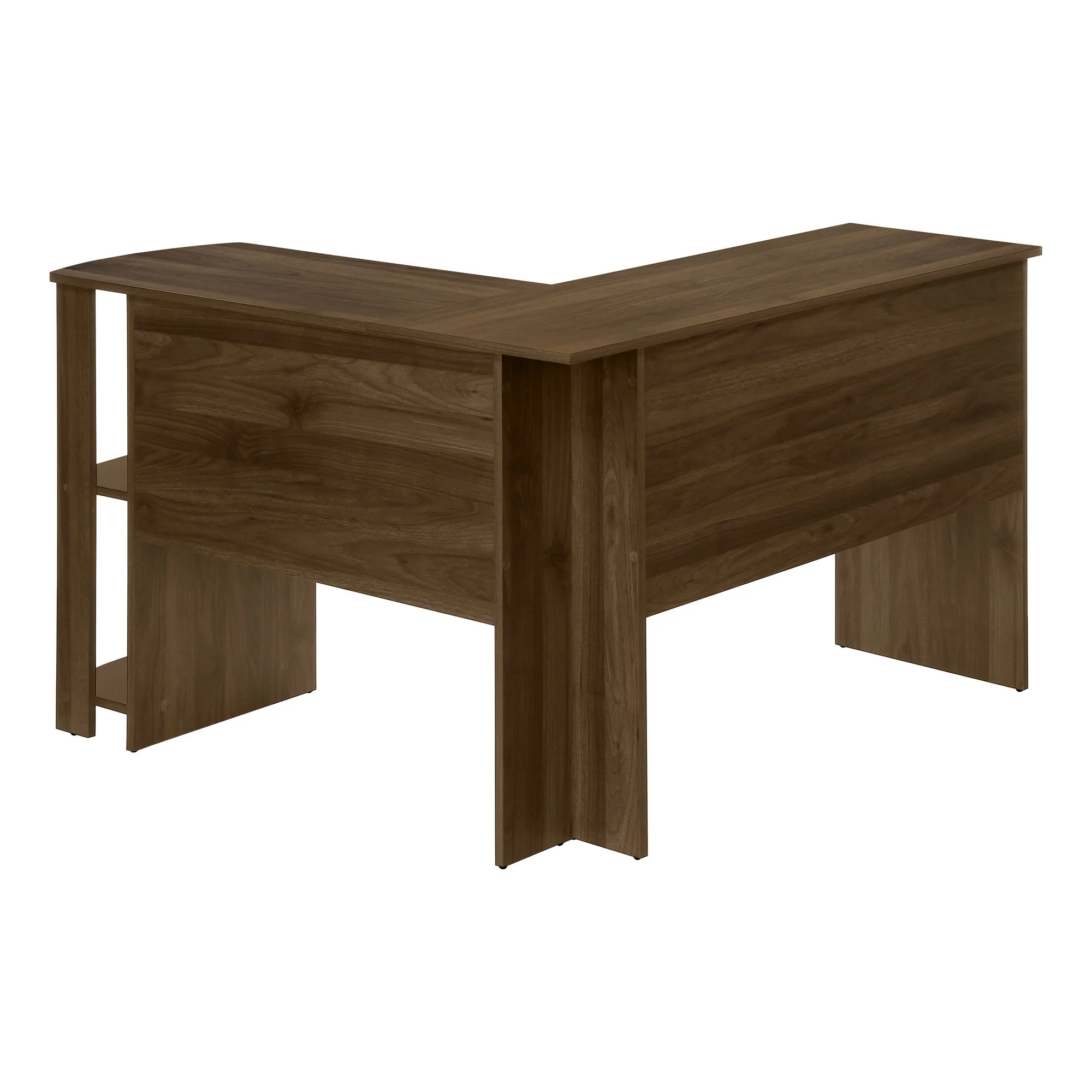 Computer Desk, Home Office, Corner, Storage Shelves, L Shape, Laptop, Contemporary & Modern - Walnut - Image 3