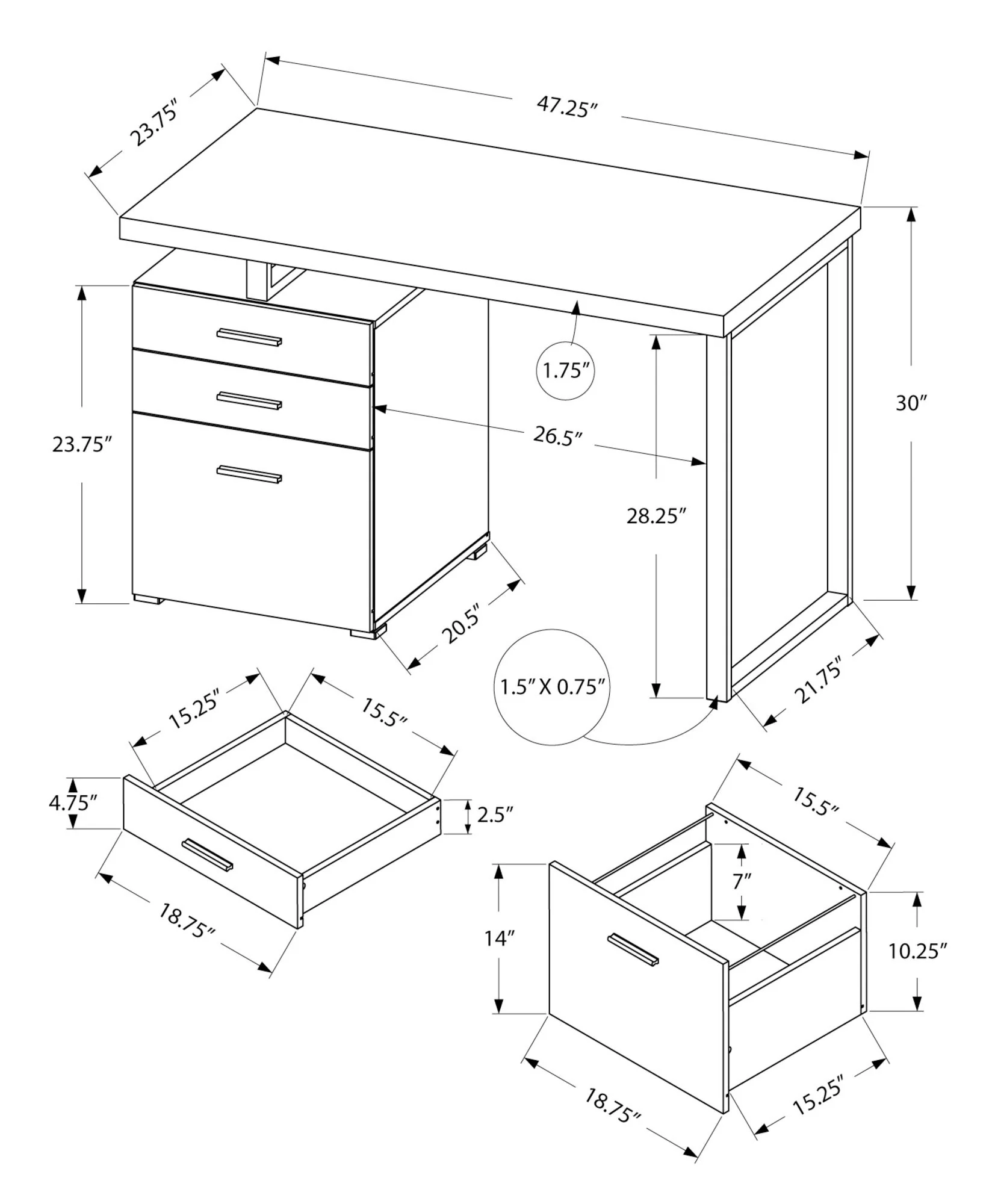 Computer Desk Left Right Set-Up Storage Drawers For Home Office - Image 3